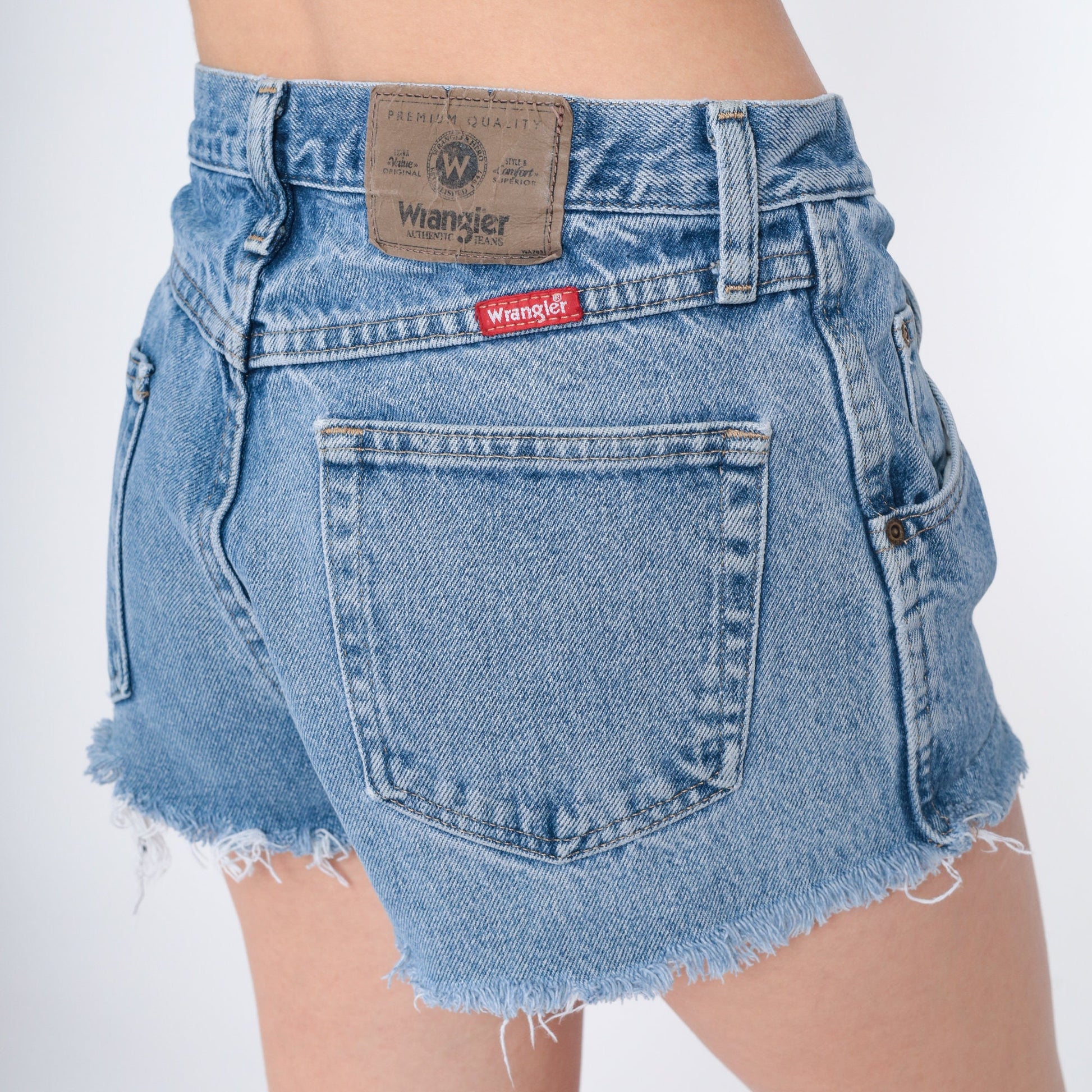 Wrangler Y2K Blue Denim Cutoff Shorts Frayed Hem Medium M