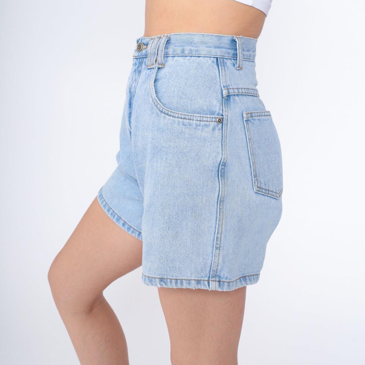 90s Beverly Hills Denim High-Waist Jean Shorts Blue Light Wash 2XS