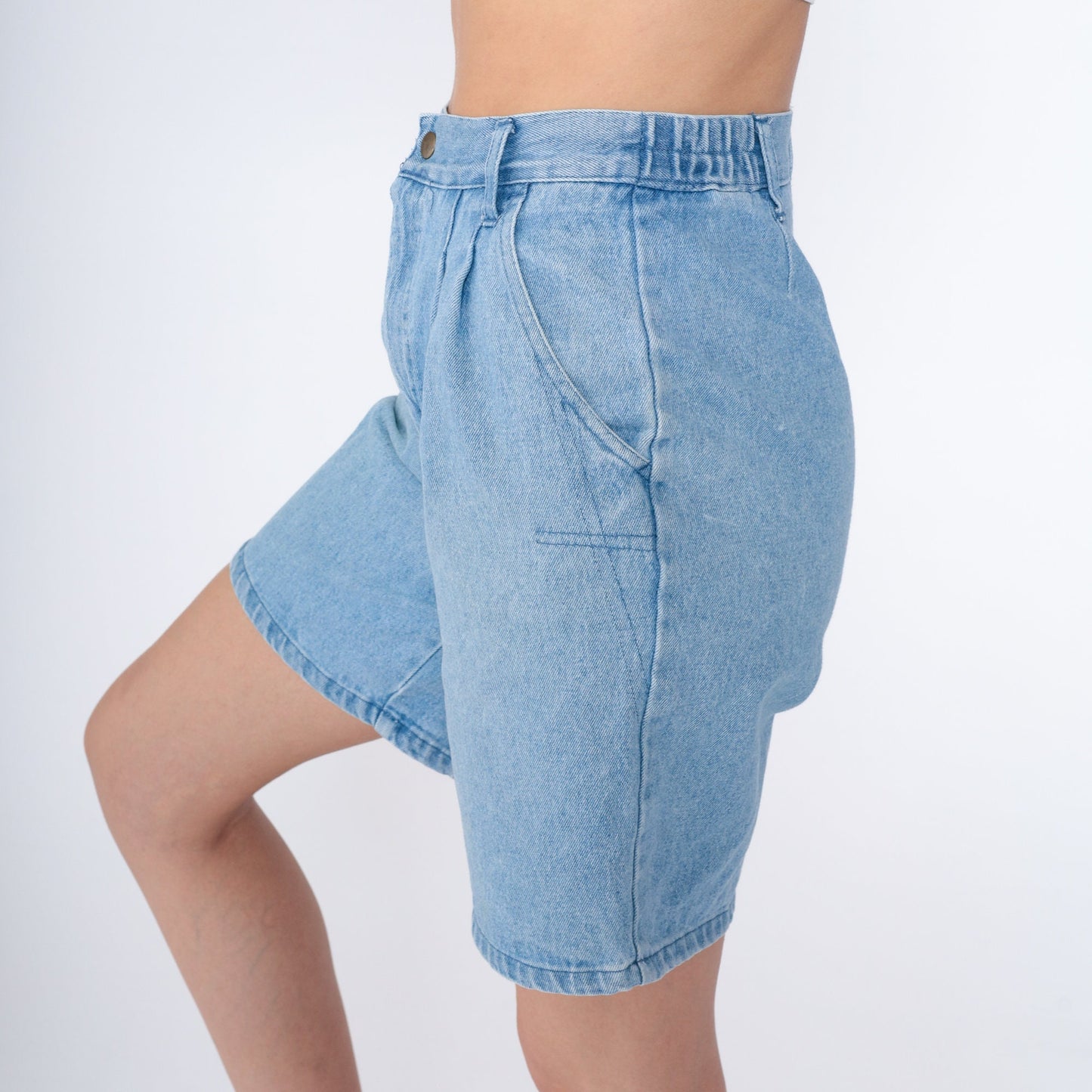 80s Apparatus Pleated Denim Shorts High Waist Knee Length Blue Small