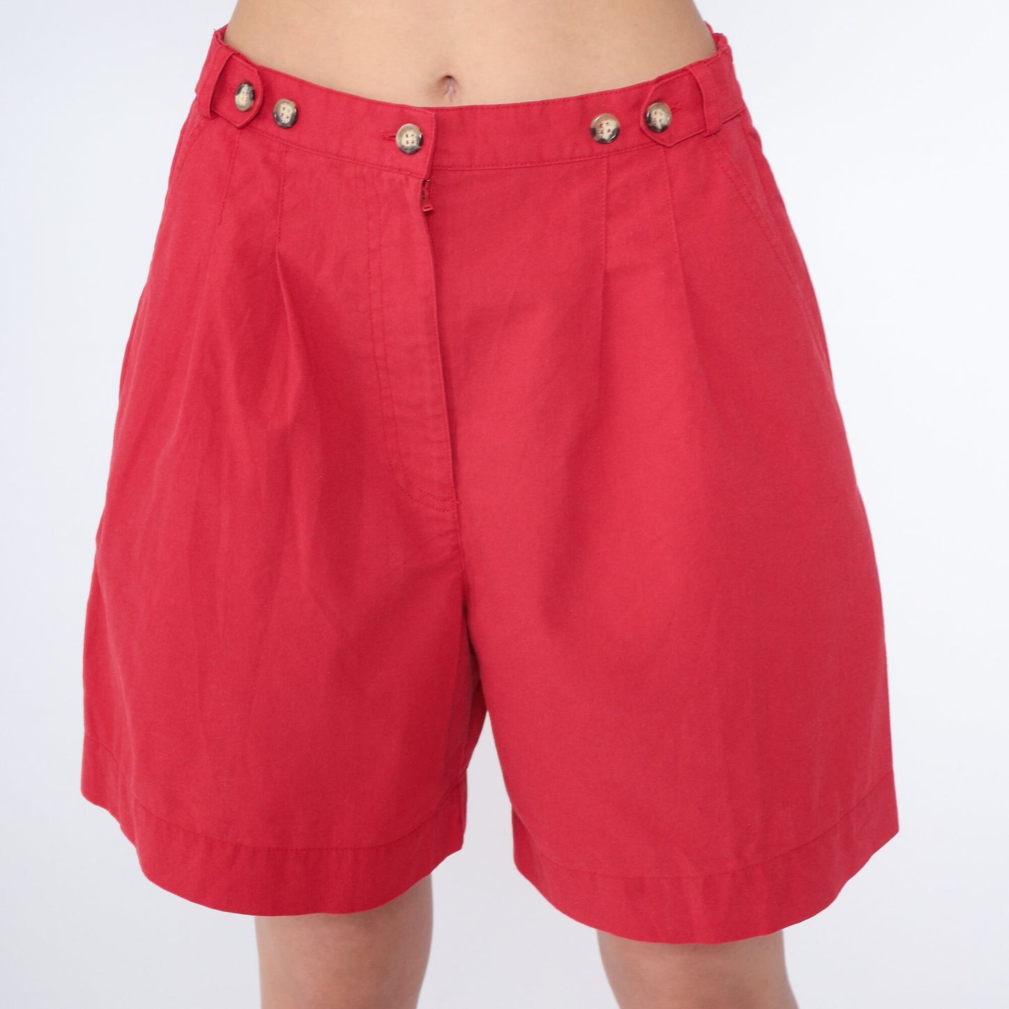 90s Red Pleated High-Waisted Shorts Wide Leg Trouser Karen Scott Medium
