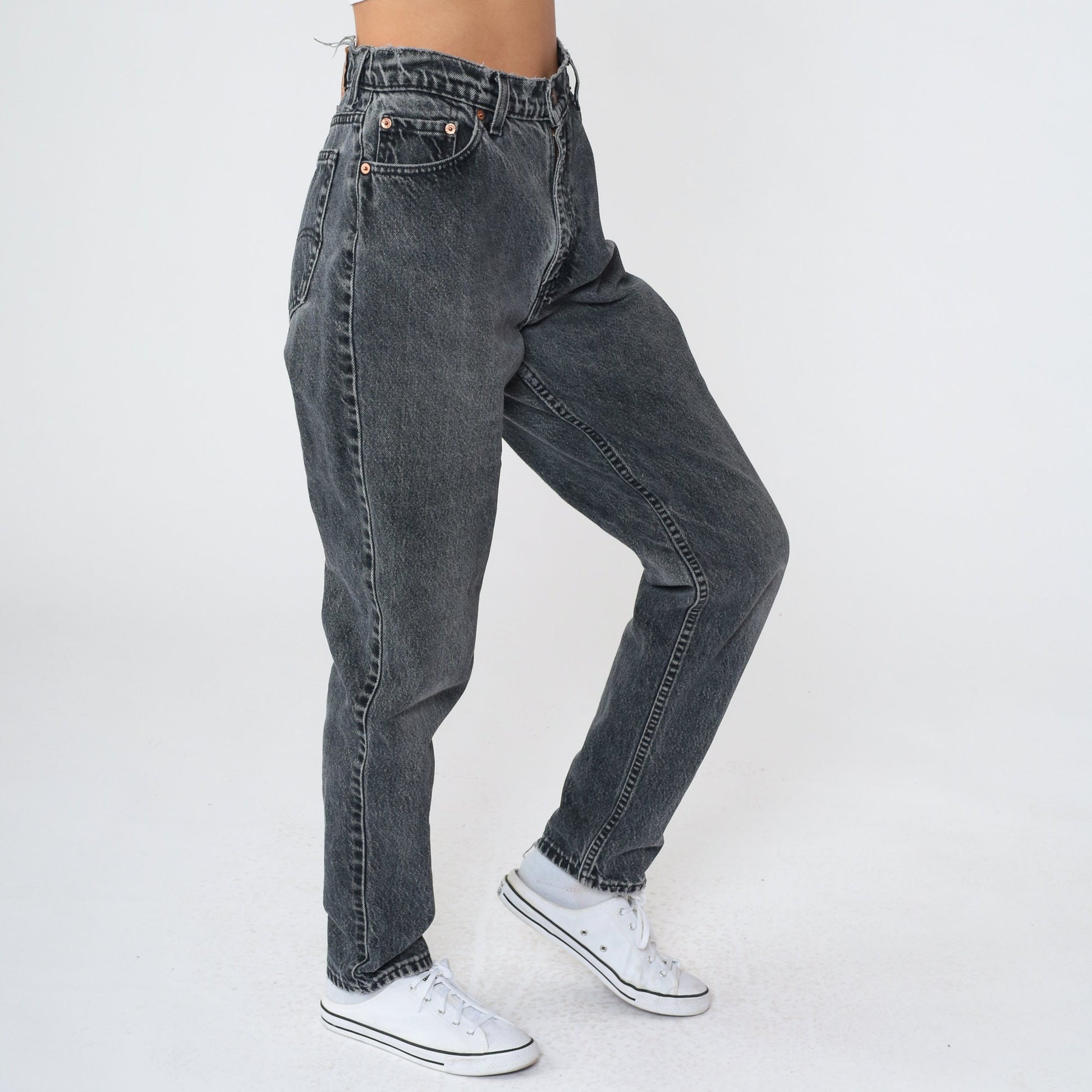 80s Levi's 512 Faded Black Denim High Waist Tapered Jeans Medium