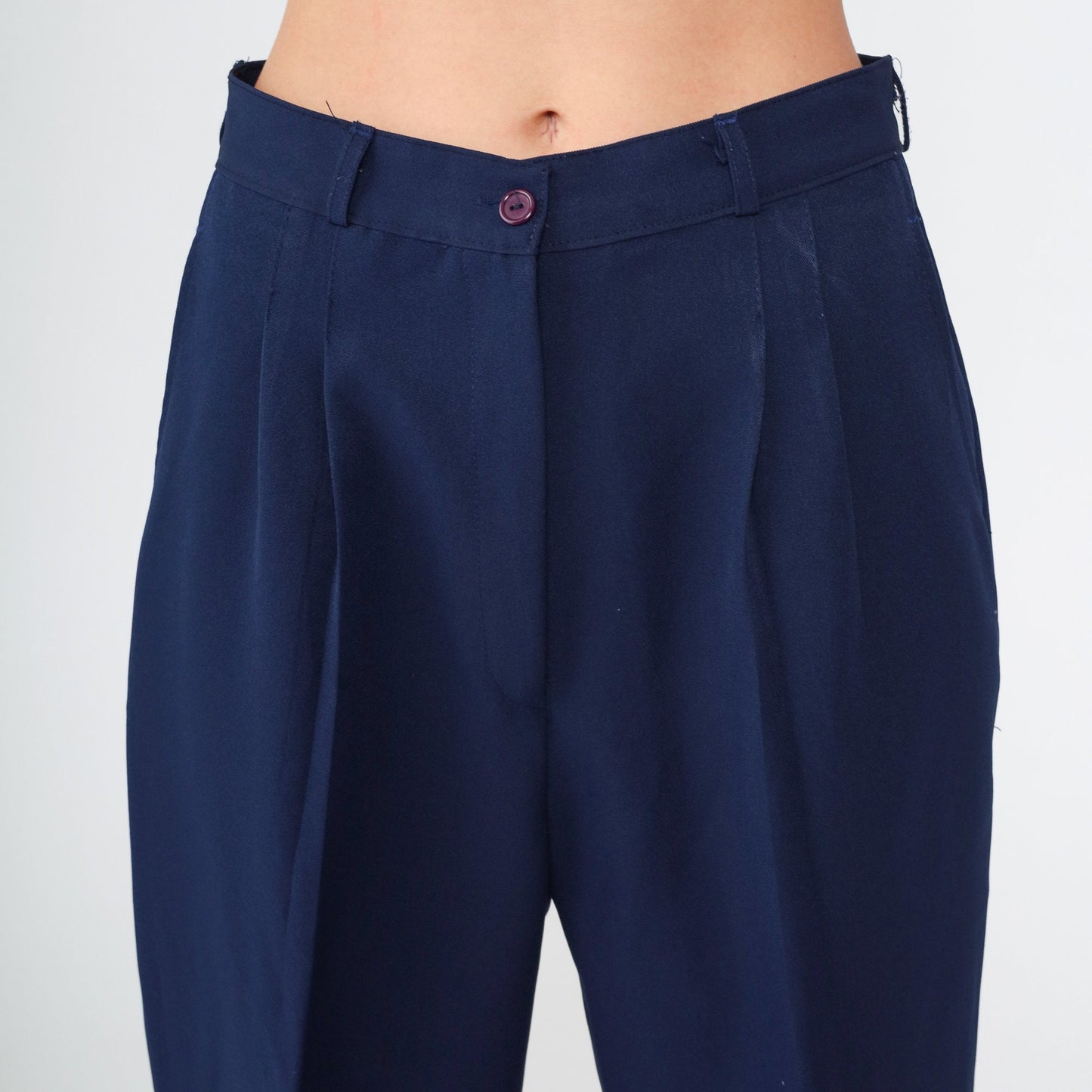 70s Navy Pleated High-Waist Tapered Trousers Small