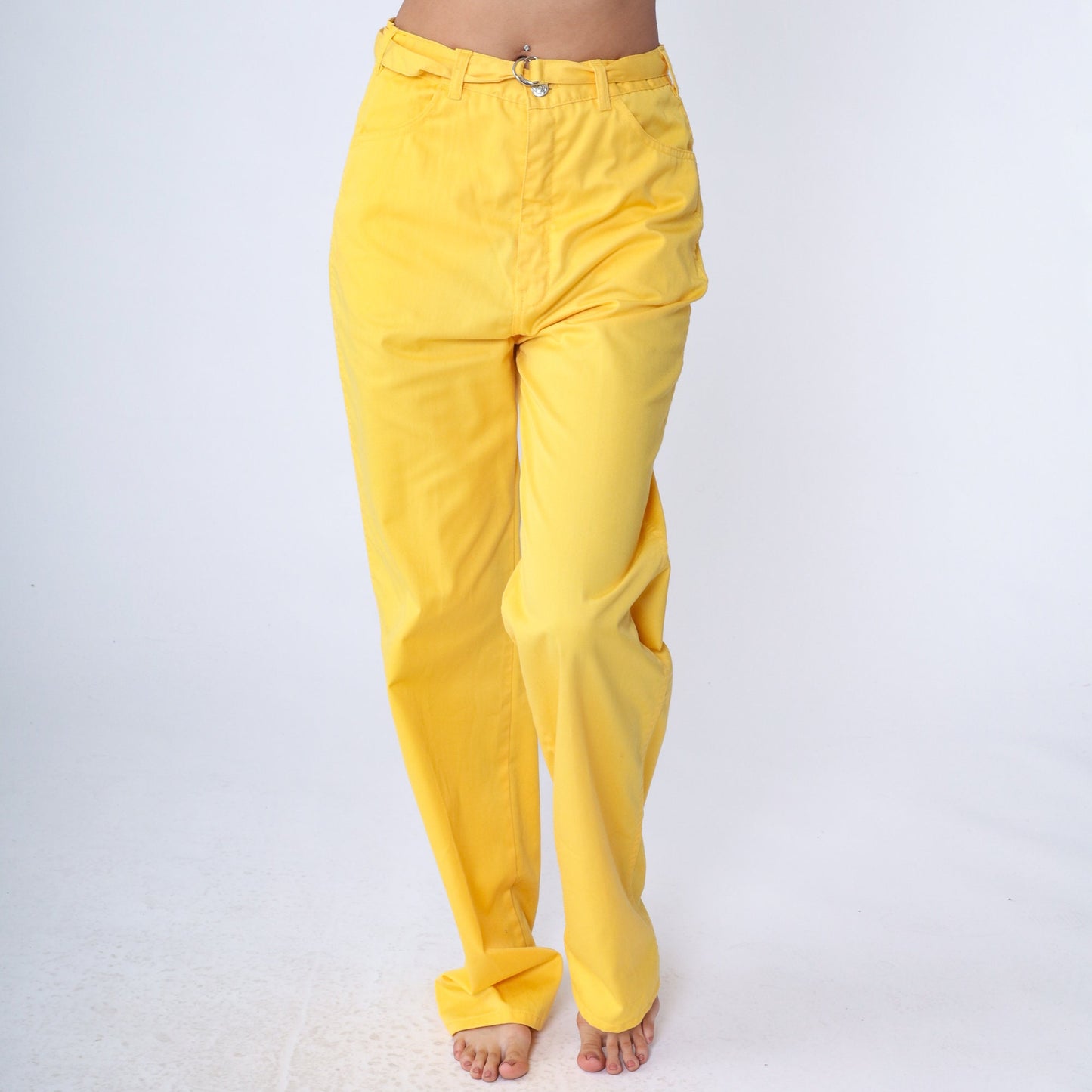 80s Yellow High-Waisted Straight Leg Pants Cotton Blend Medium