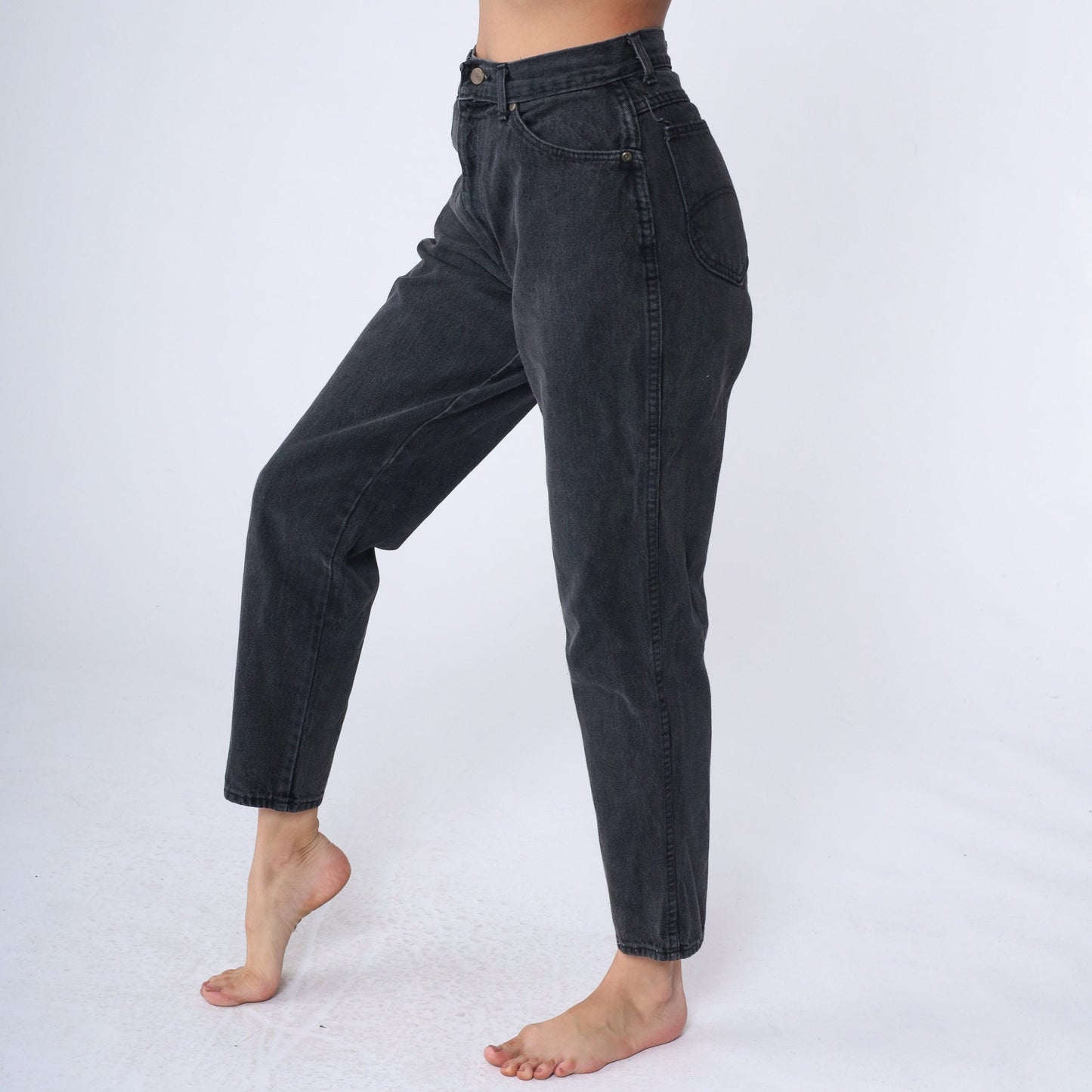90s Black Tapered High-Waist Jeans Denim Mom Fit Small 28