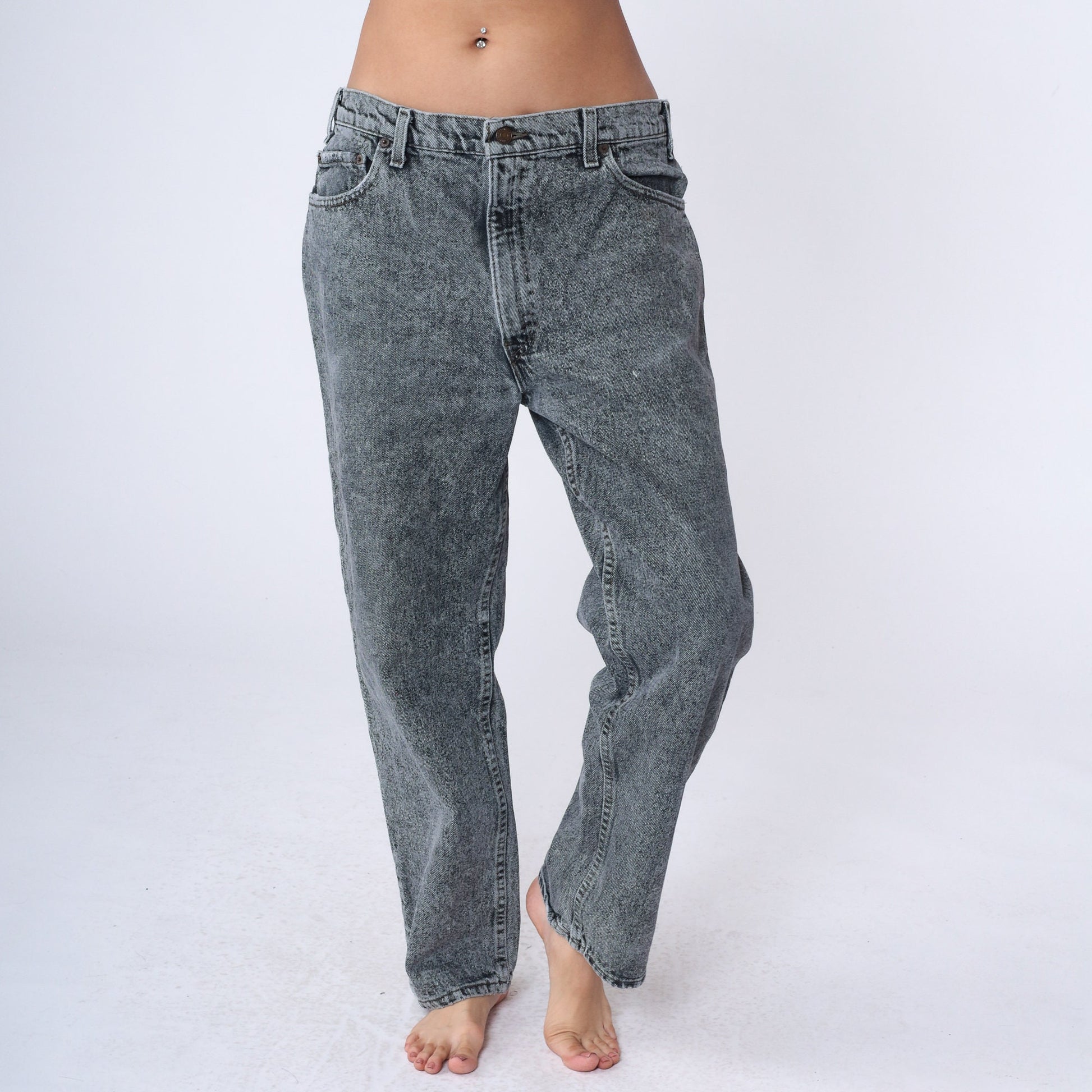 90s Levi's 540 Acid Wash Black Jeans High Waist Relaxed Straight Leg Men's 38x30