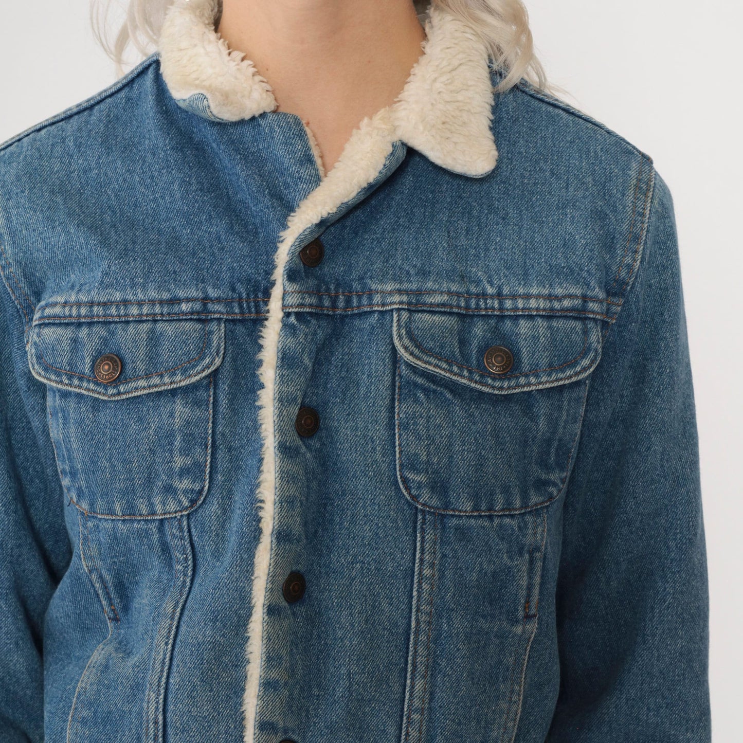 90s The Gap Denim Sherpa Jacket Blue Cropped Snap Jean Coat XXS