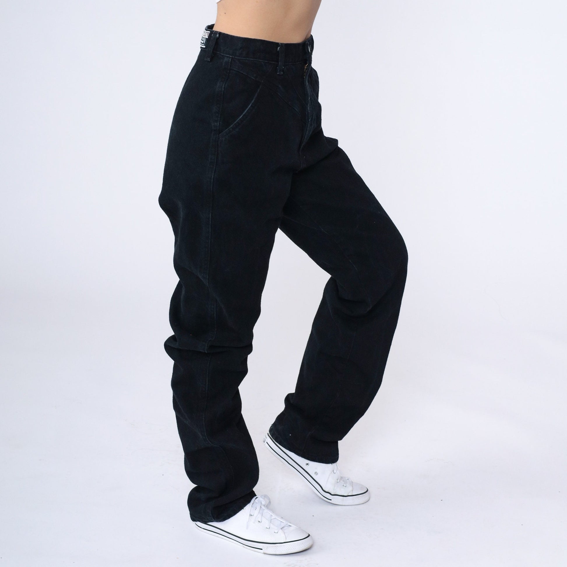 90s Rocky Mountain Black Denim High Waisted Jeans Tapered Leg Small