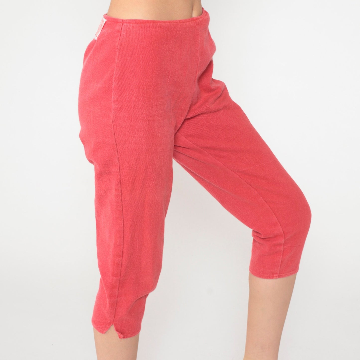 90s Red Capri Pants High Waist Cotton Cropped Trousers Small
