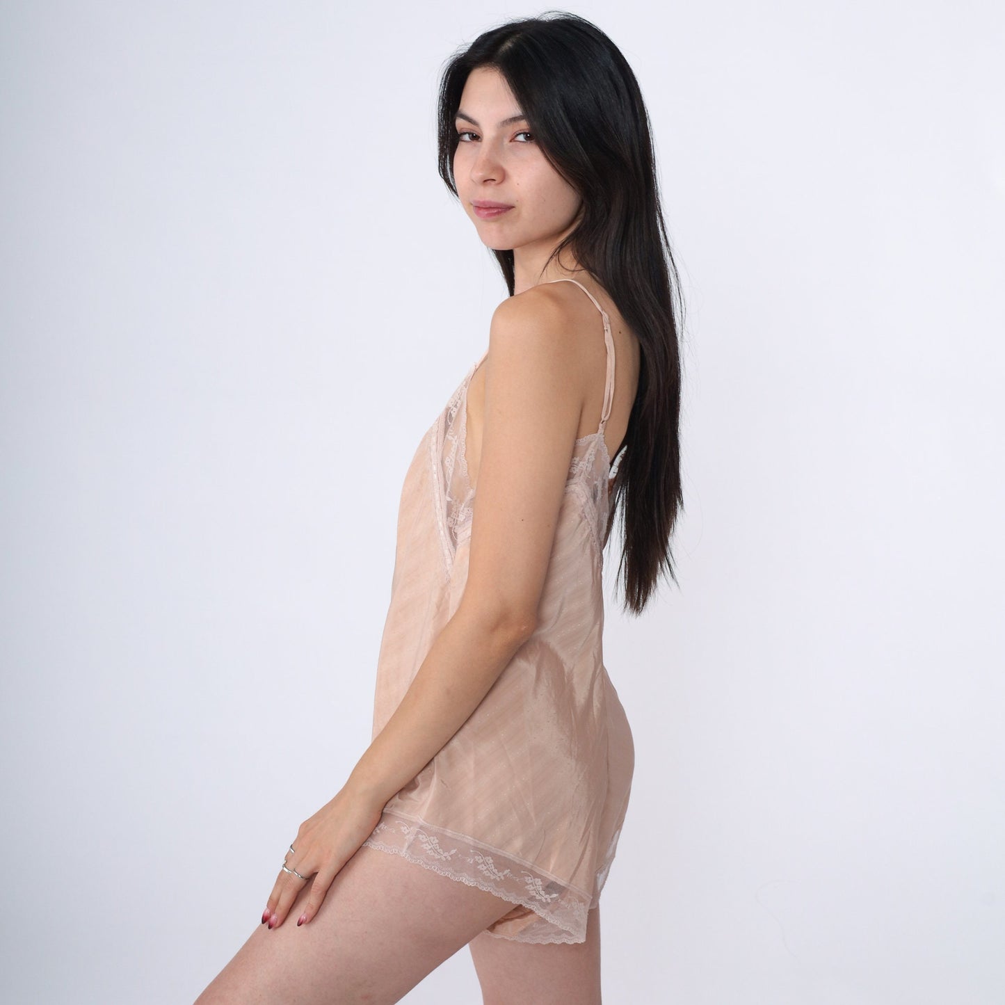80s Yves Saint Laurent Beige Lace Teddy Bodysuit Spaghetti Strap Small