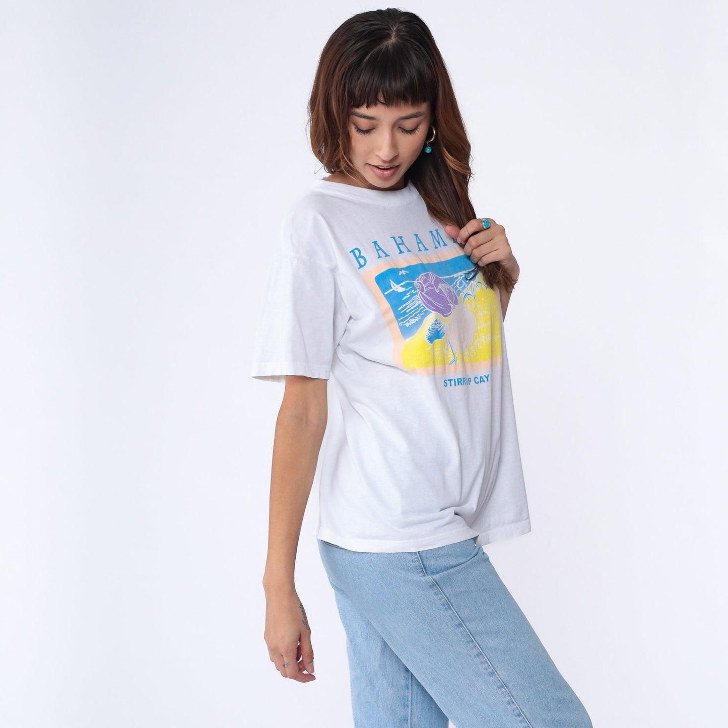 90s Bahamas Stirrup Cay Graphic T-Shirt White Cotton Tee Large L