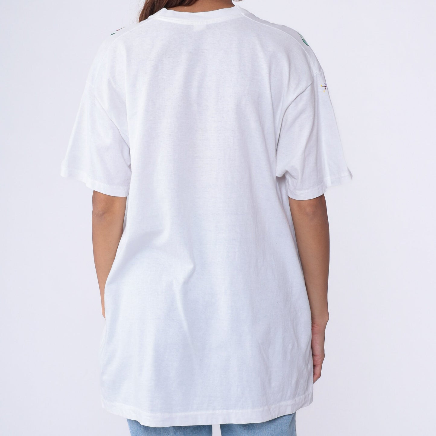 90s Fruit of the Loom Floral Hand Painted T-Shirt White Glitter Cotton Extra Large