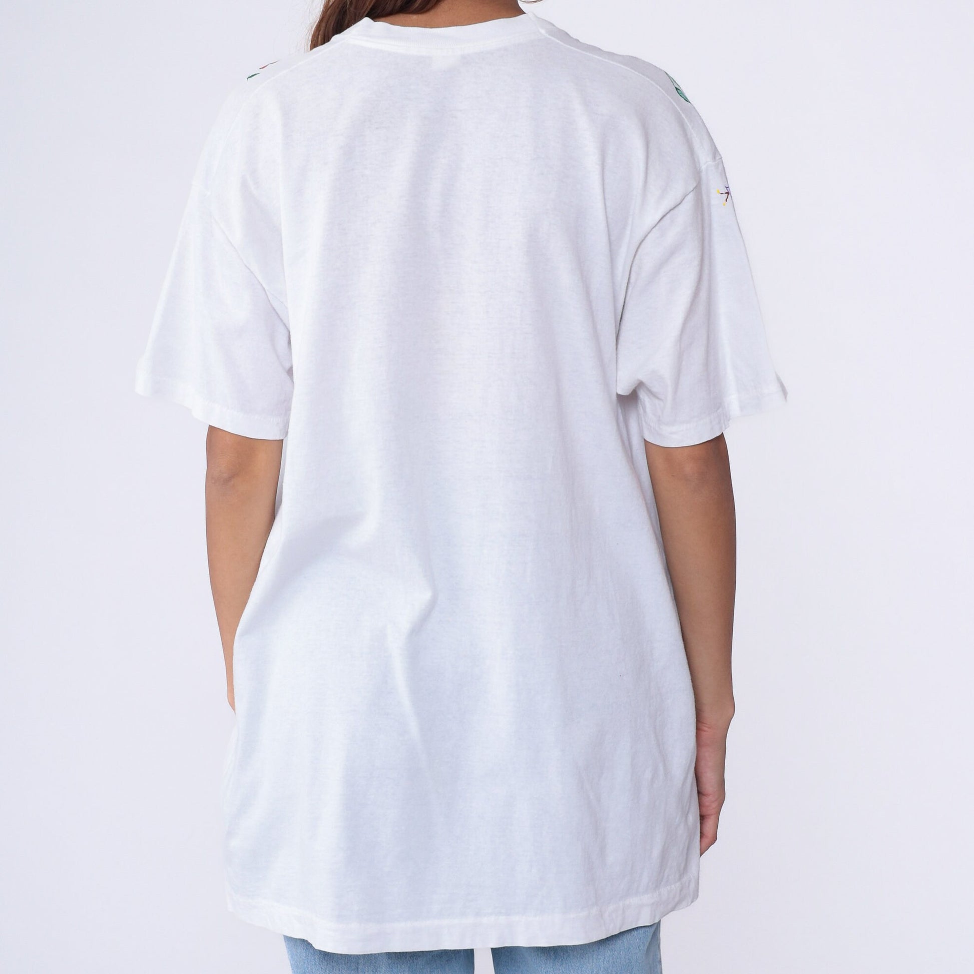 90s Fruit of the Loom Floral Hand Painted T-Shirt White Glitter Cotton Extra Large