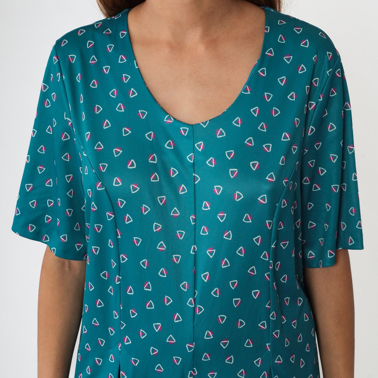 90s Lane Bryant Teal Geometric Wide Leg Jumpsuit Scoop Neck Large XL