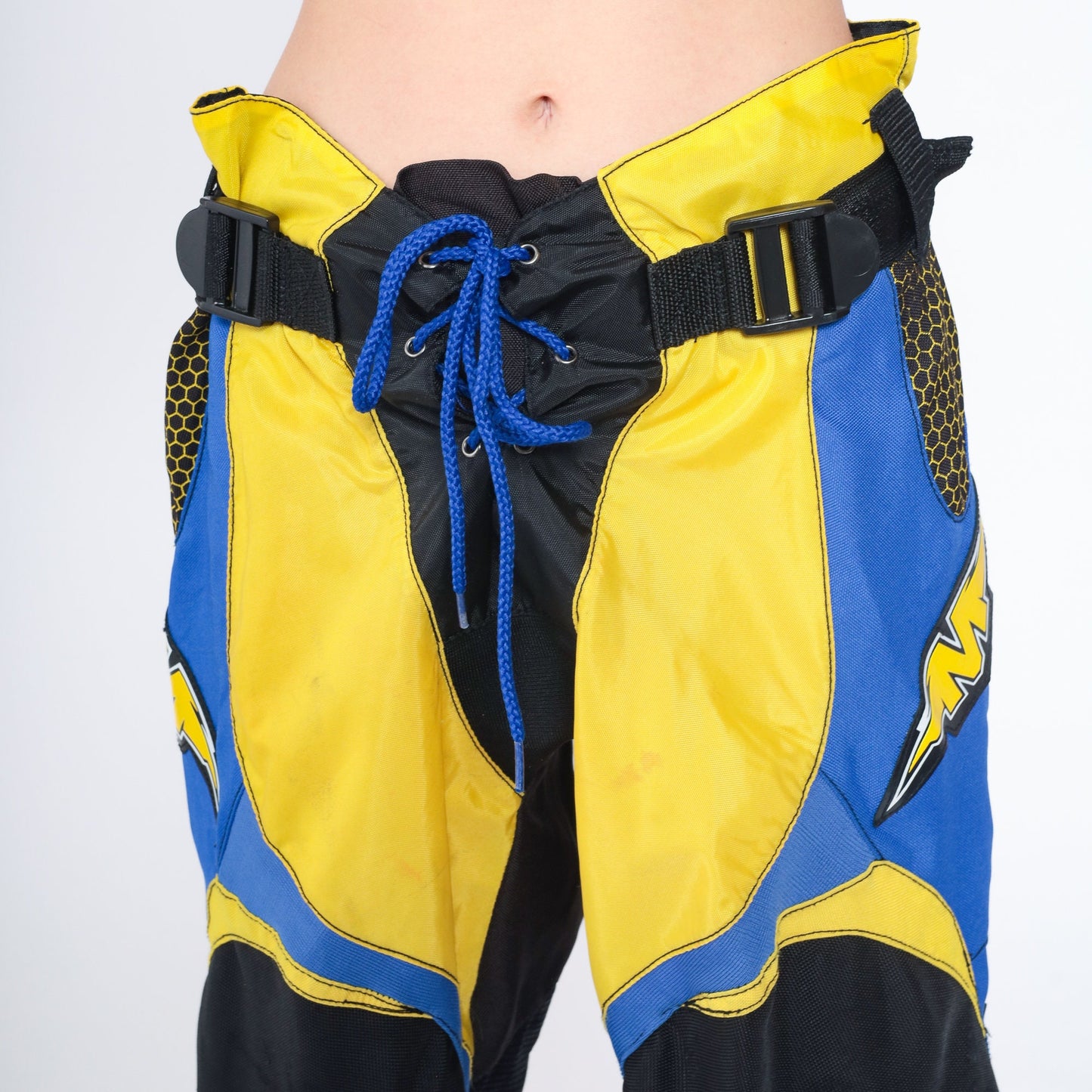 Y2K Mission Motocross Pants Yellow Blue Black Cropped Ankle Medium