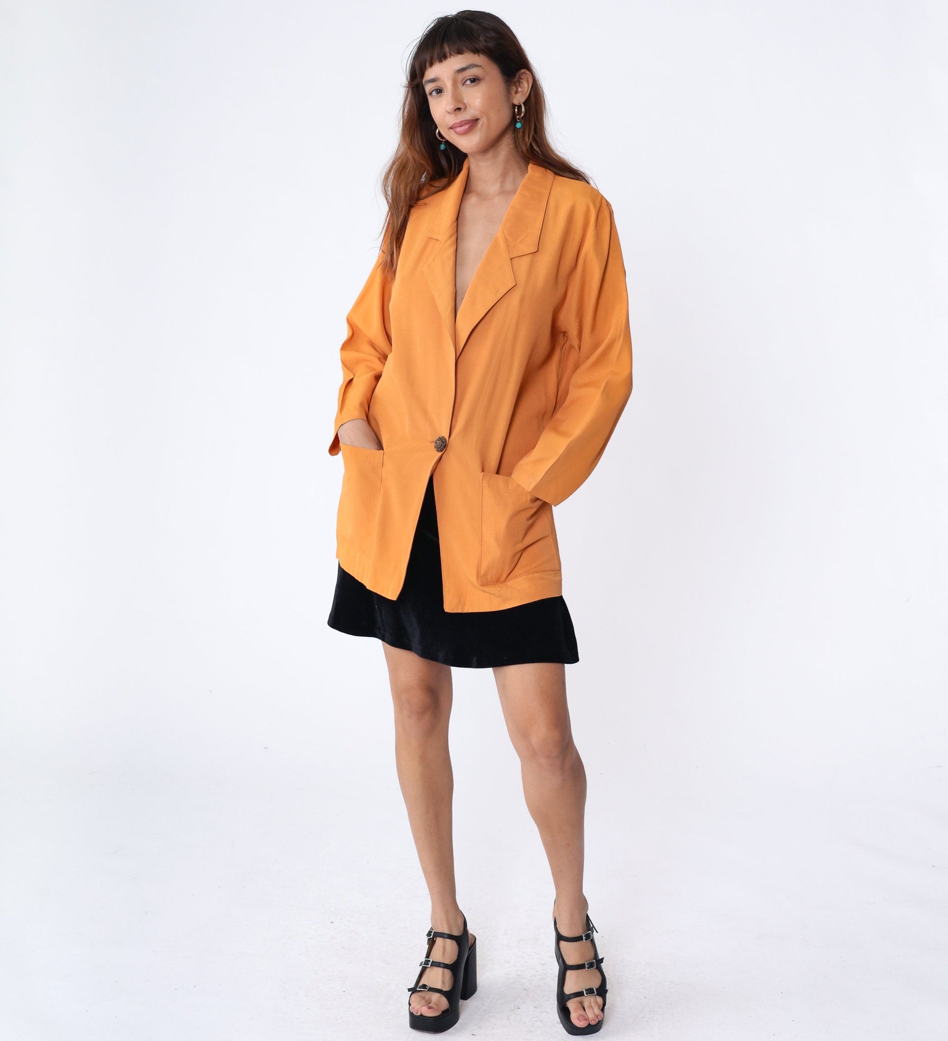 90s Orange Blazer Single Button Jacket Women's Medium M