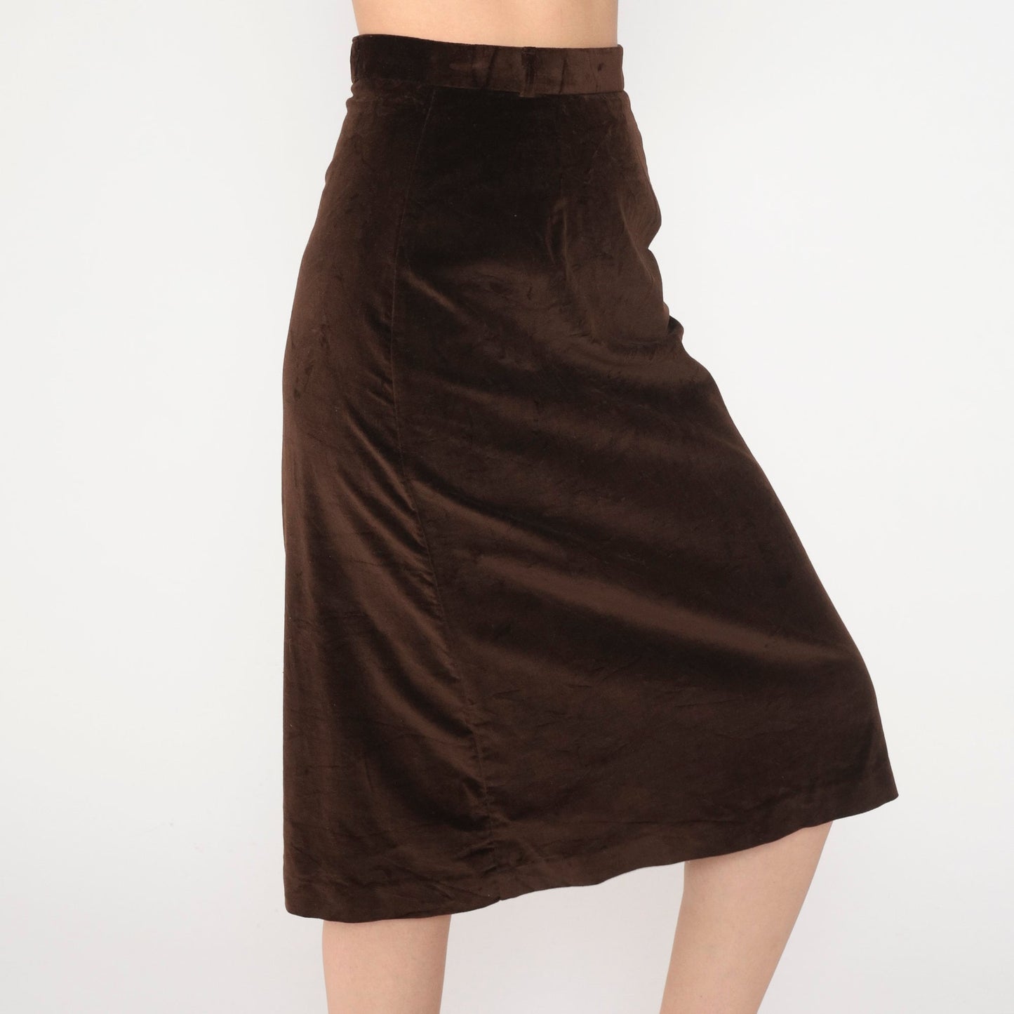 80s Brown Velvet Pencil Skirt High Waist Midi Extra Small XS