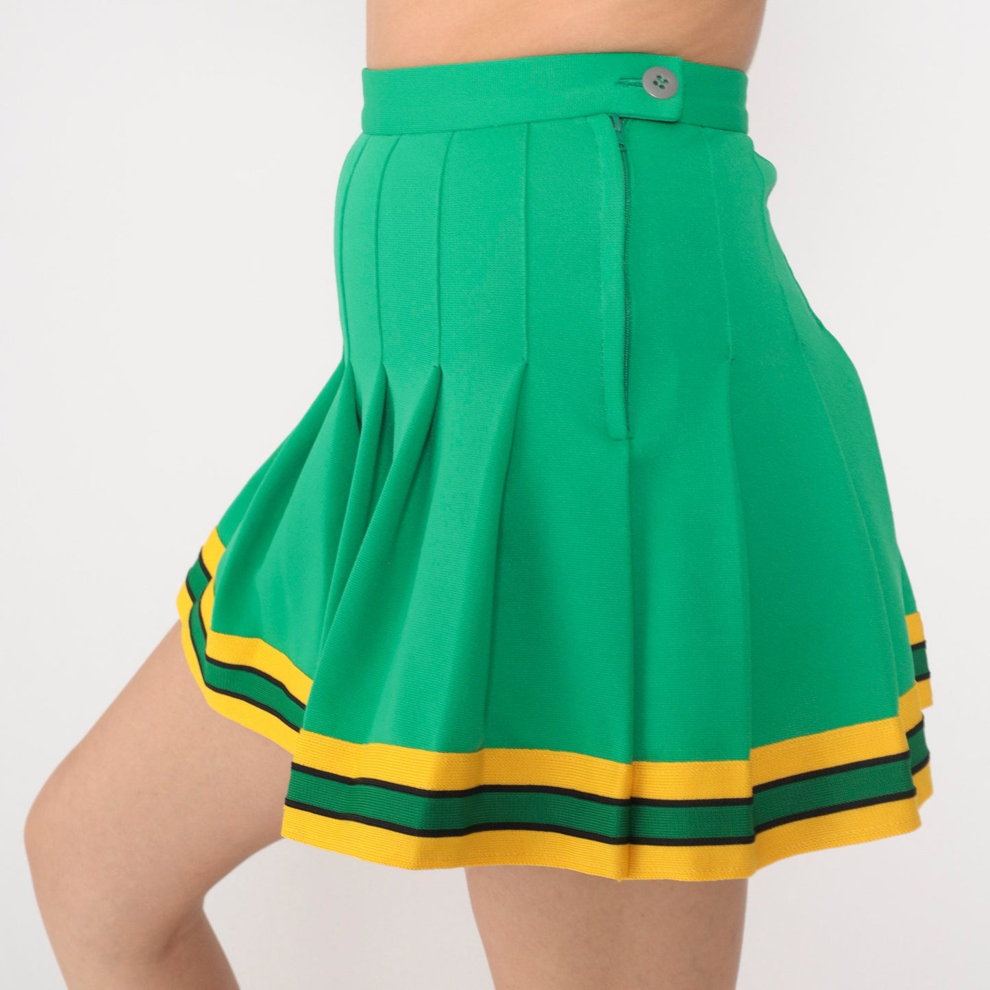 70s Green Pleated Mini Skirt High Waist Tennis Skirt 2XS