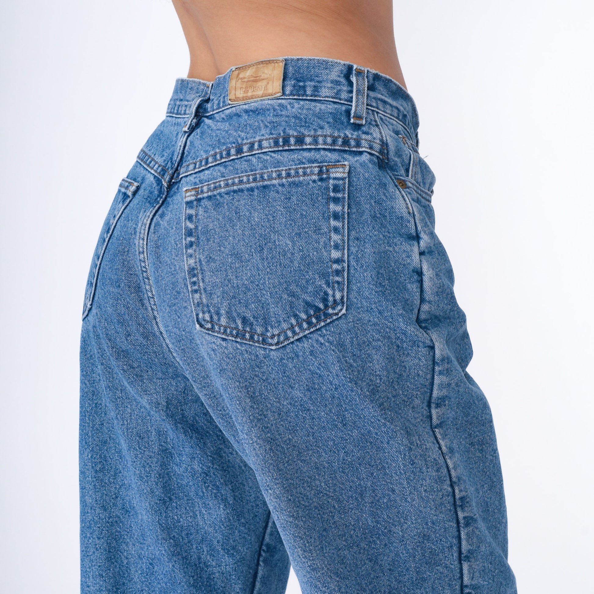 90s L.L. Bean High Waist Tapered Jeans Flannel Lined Blue Denim Large 14