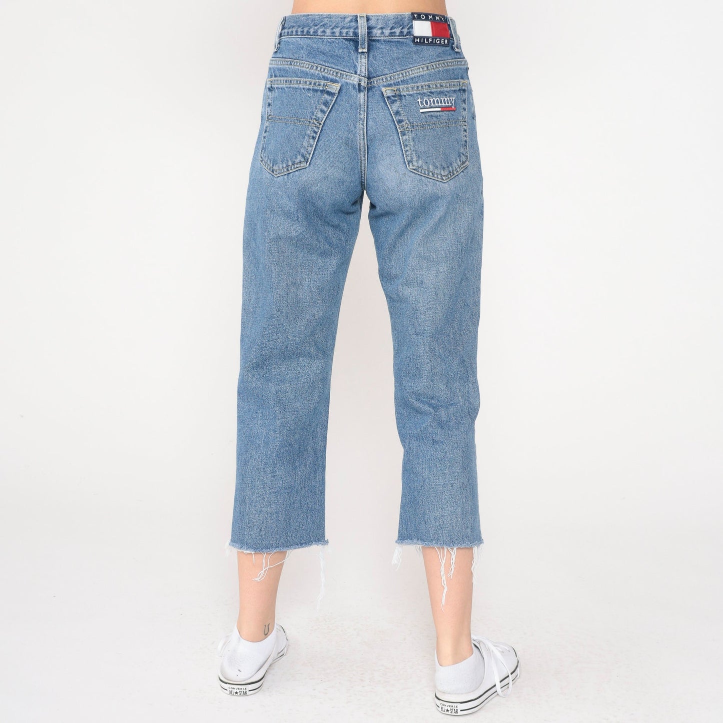 90s Tommy Hilfiger Cropped Cutoff Straight Leg Jeans Blue Denim Small