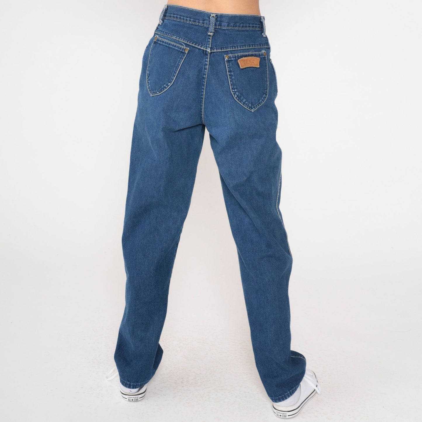 90s Zena High Waist Straight Leg Mom Jeans Blue Denim Small 27
