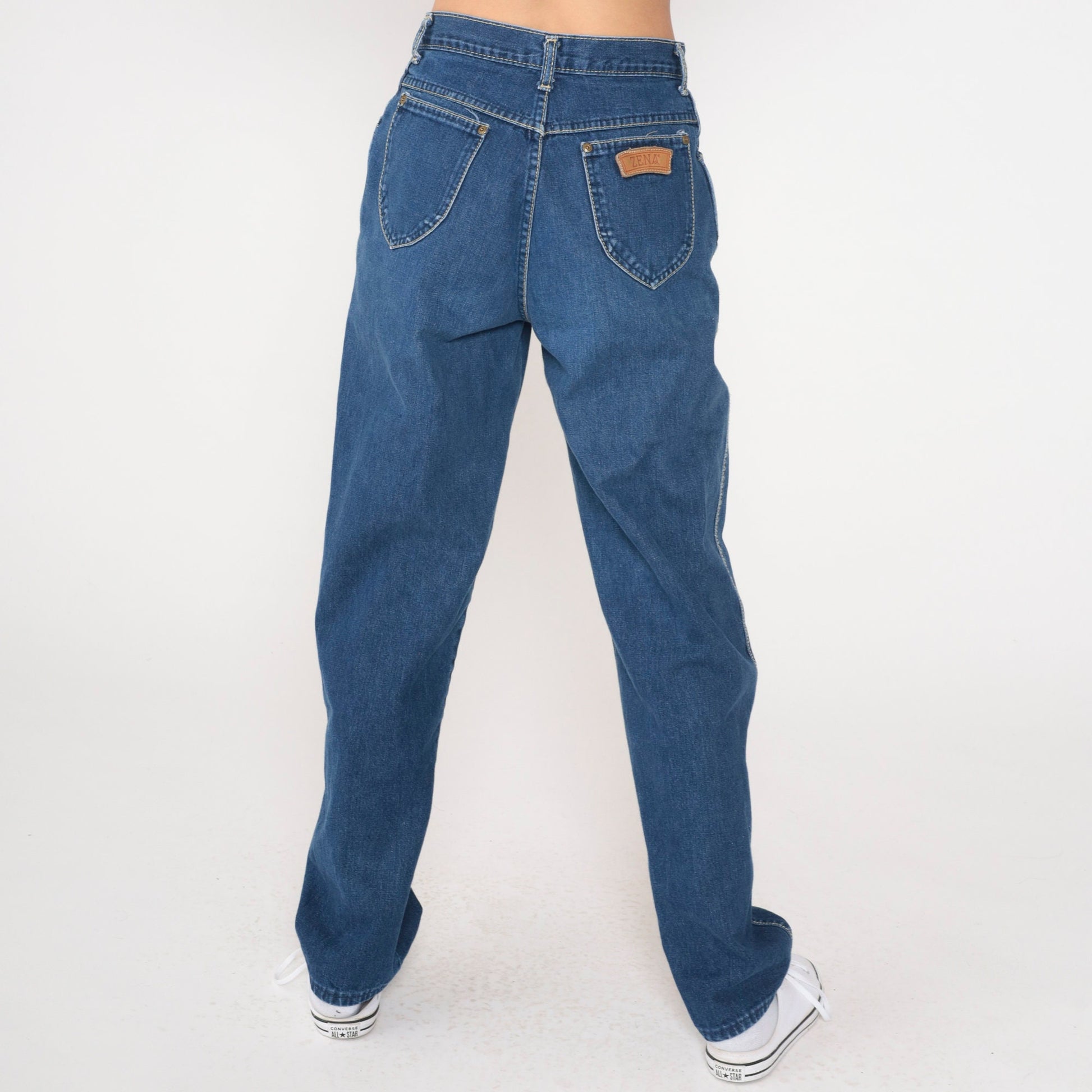 90s Zena High Waist Straight Leg Mom Jeans Blue Denim Small 27
