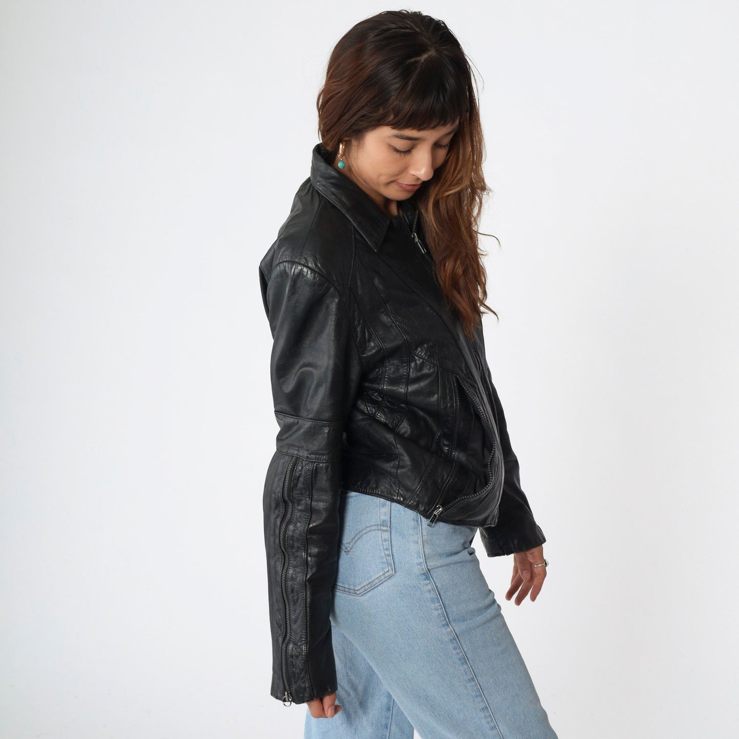 80s Wilsons Leather Black Moto Jacket Zip Motorcycle Biker Small