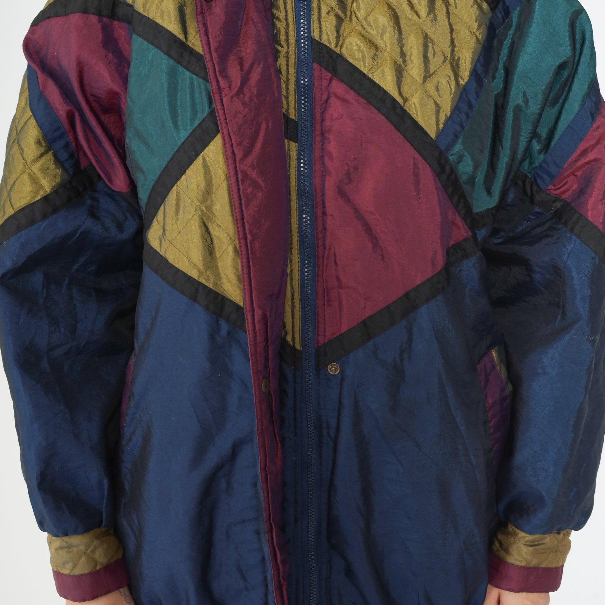 90s Dani Colby Puffer Jacket Navy Colour Block Ski Coat Large