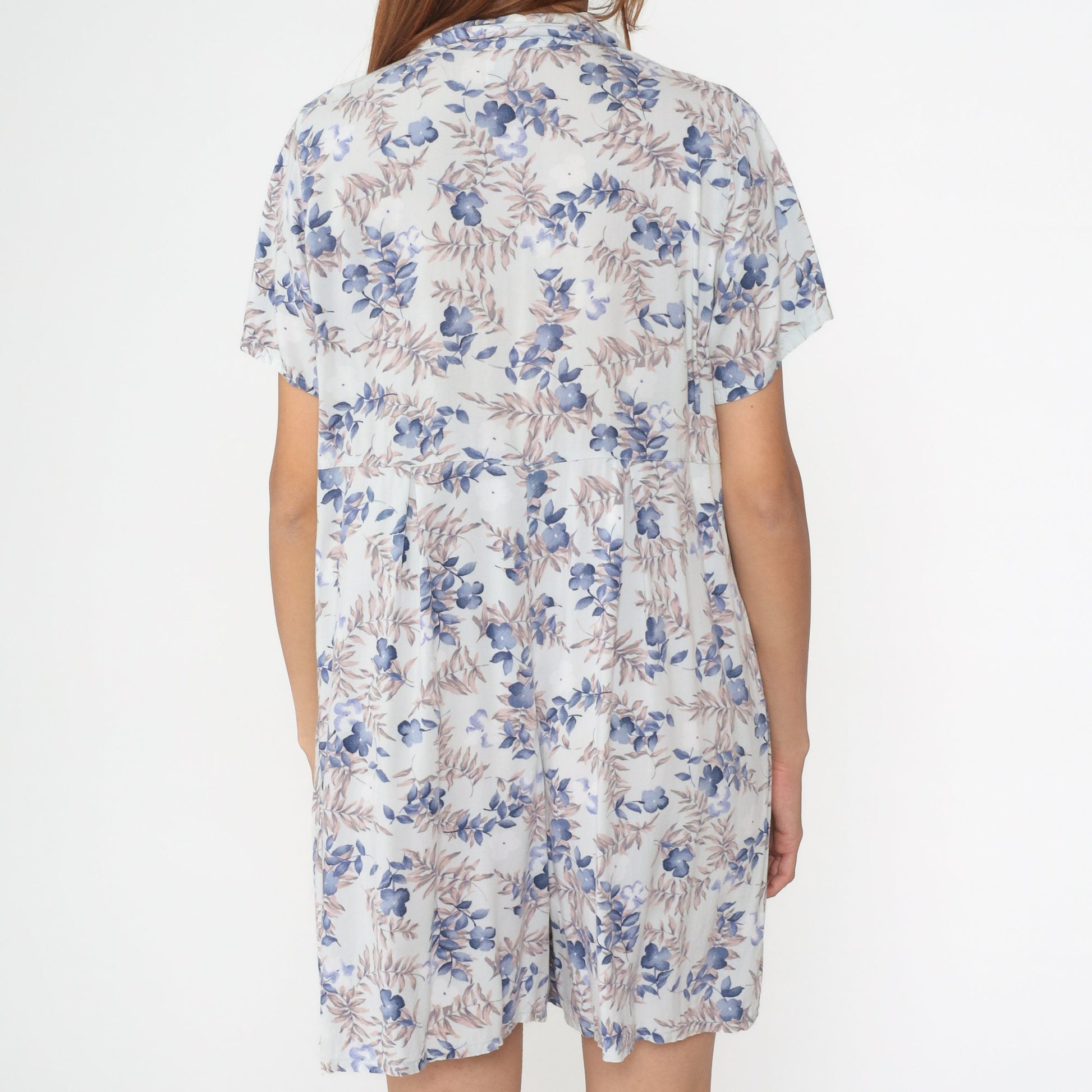 00s French Laundry Maternity Romper White Blue Floral Button Up Medium