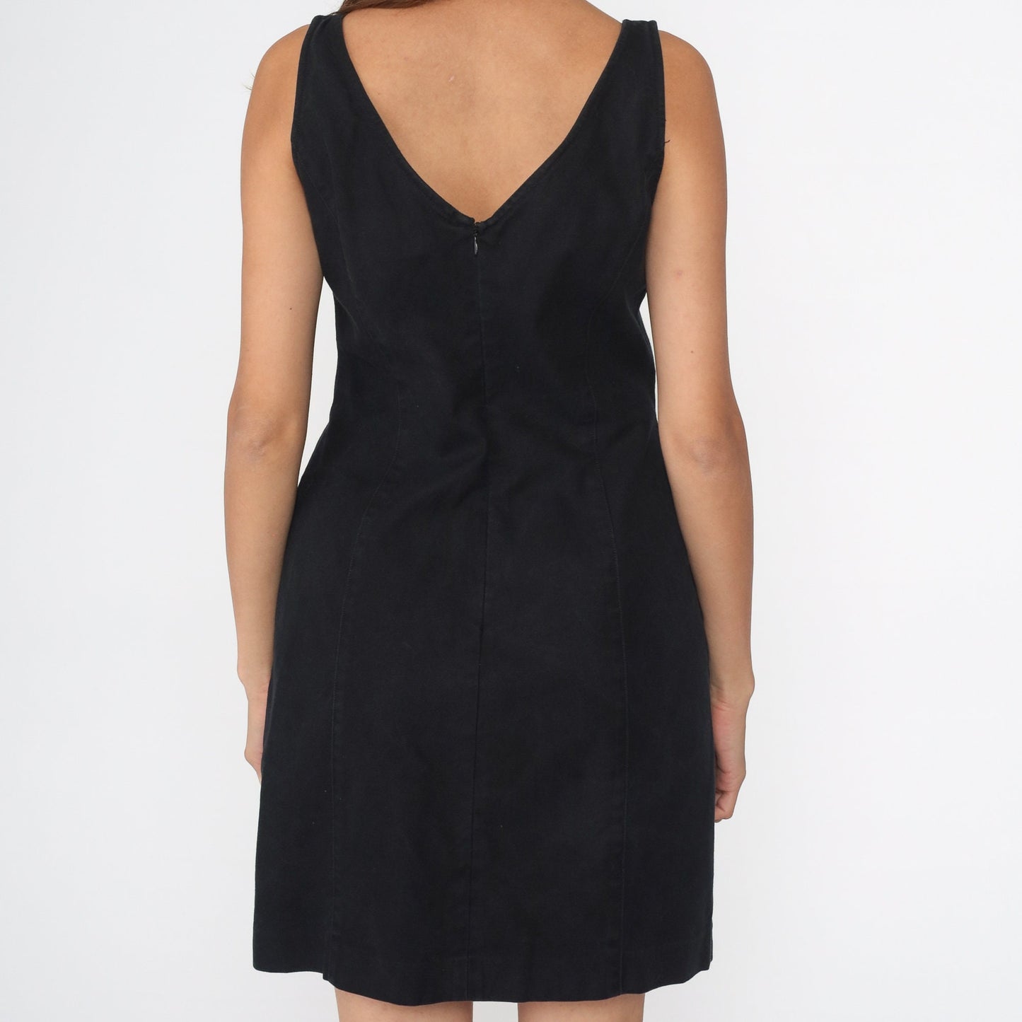 00s Nine West Black Mini Sheath Dress V-Neck Sleeveless Cotton Medium 8