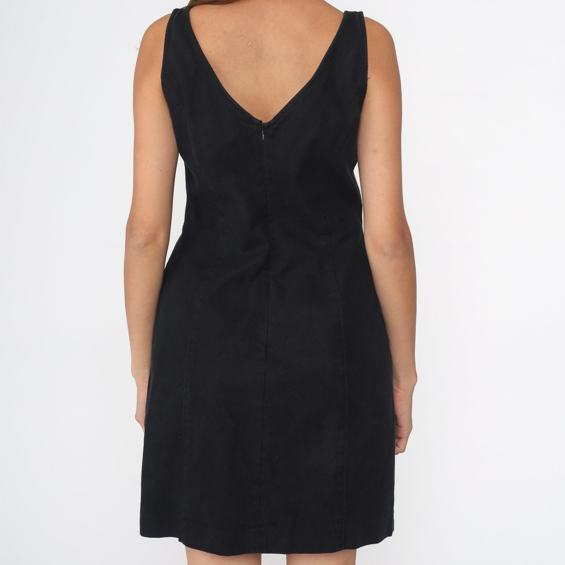 00s Nine West Black Mini Sheath Dress V-Neck Sleeveless Cotton Medium 8