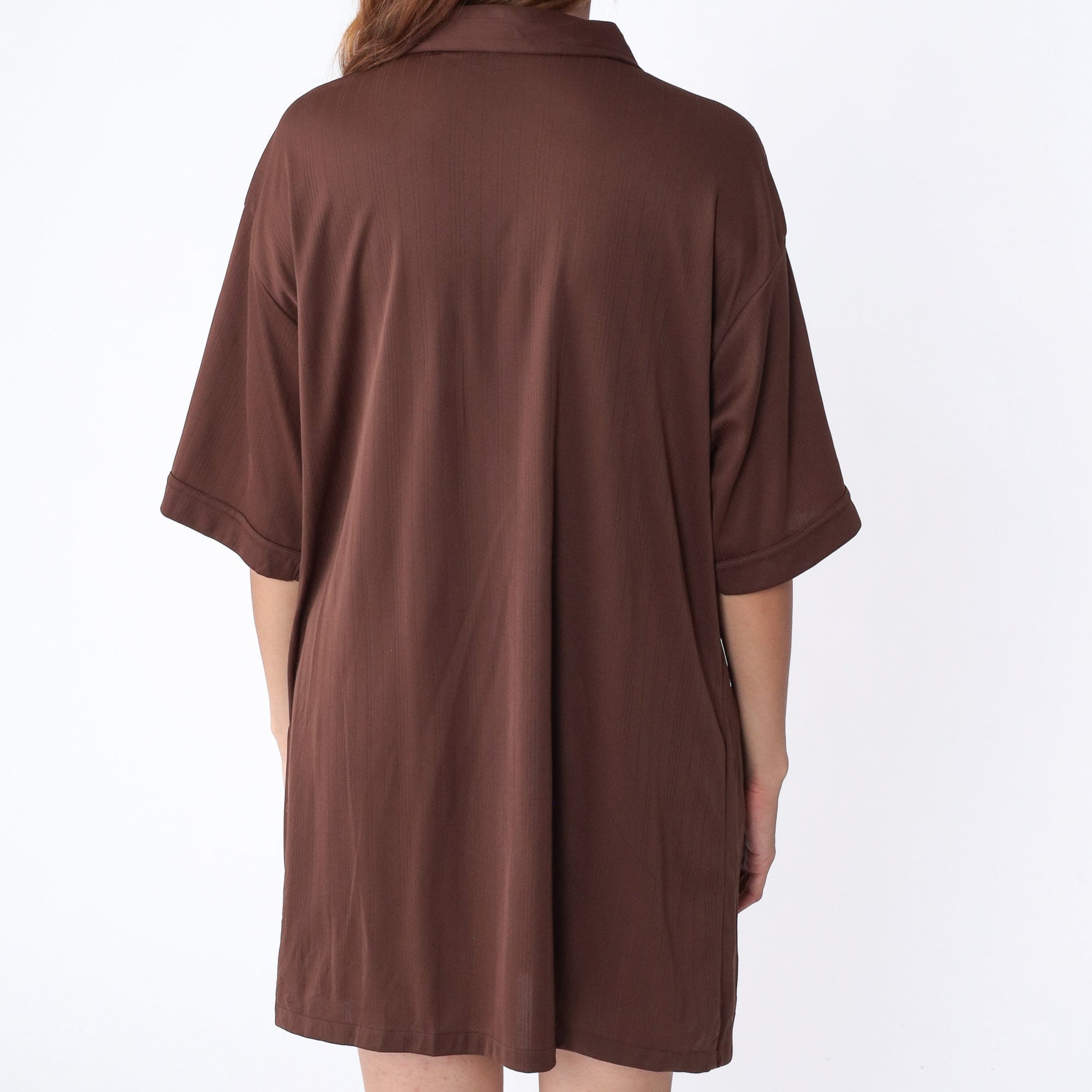 70s Bert's Big & Tall Brown Button-Up Shirt Short Sleeve Collared Men's XL Tall