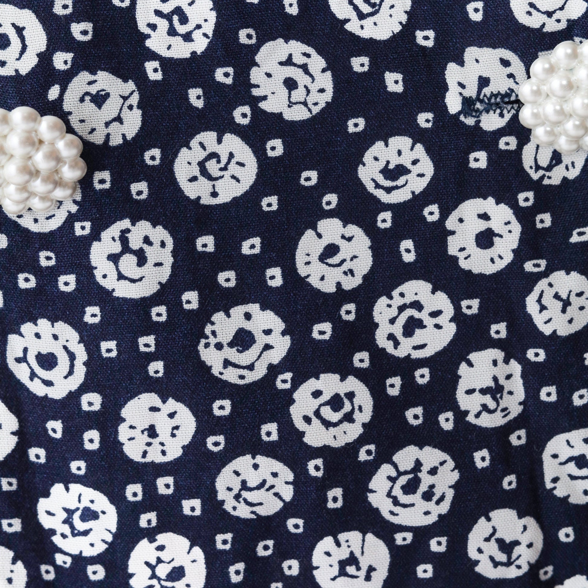 90s Navy Floral Wrap Blouse White Dot Print Puff Sleeve Button Up Medium