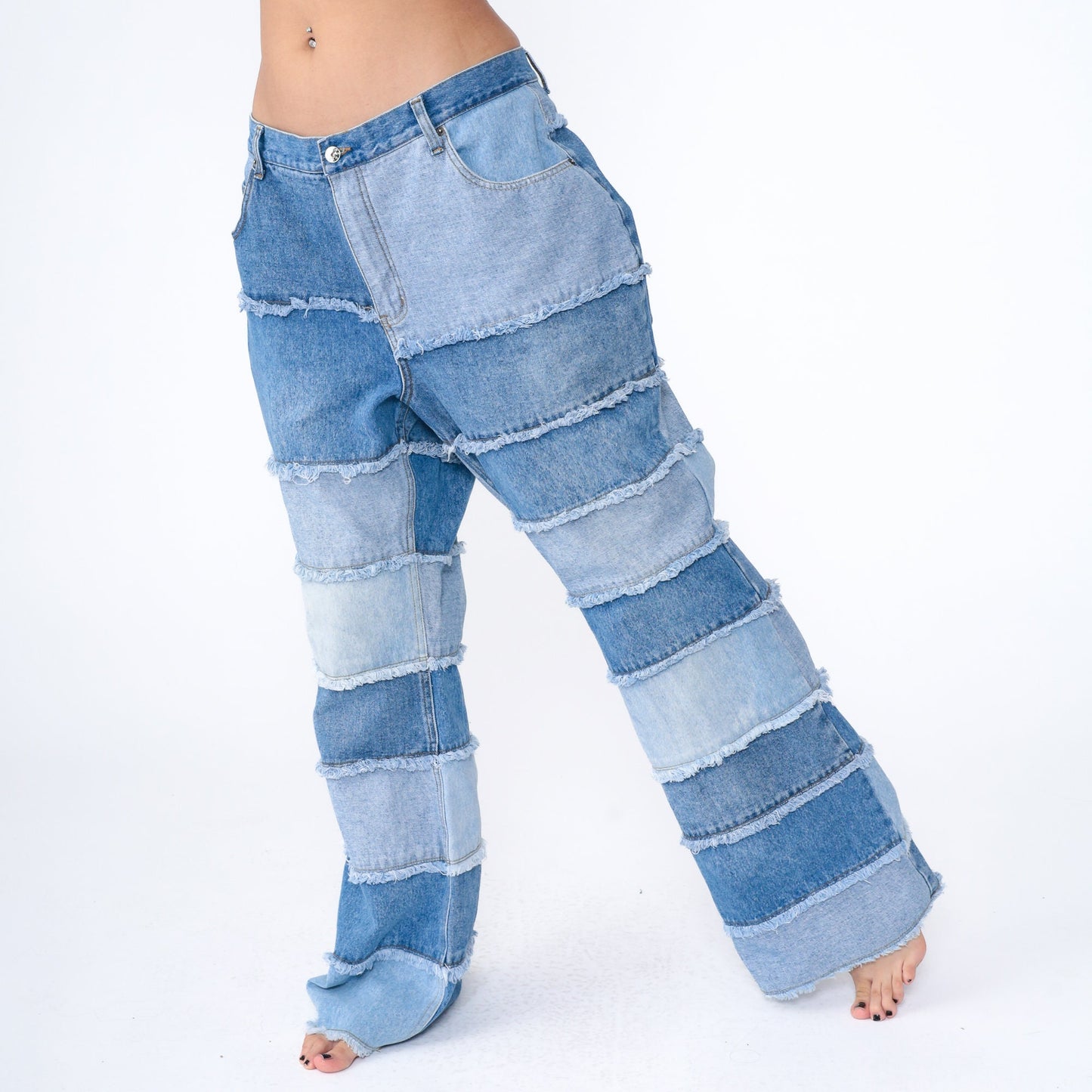 Y2K Zana Di Patchwork Bell Bottom Jeans Blue Denim Plus Size 20