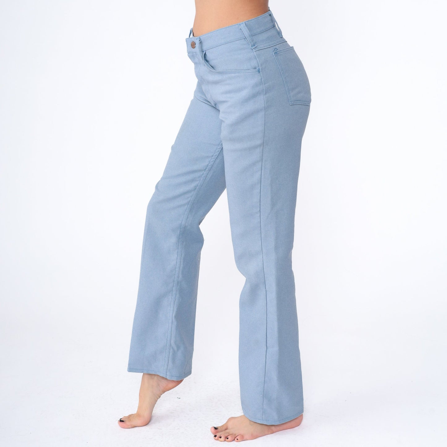 70s Wrangler Flared Trousers Baby Blue High Waist Bellbottoms Men's Medium 31