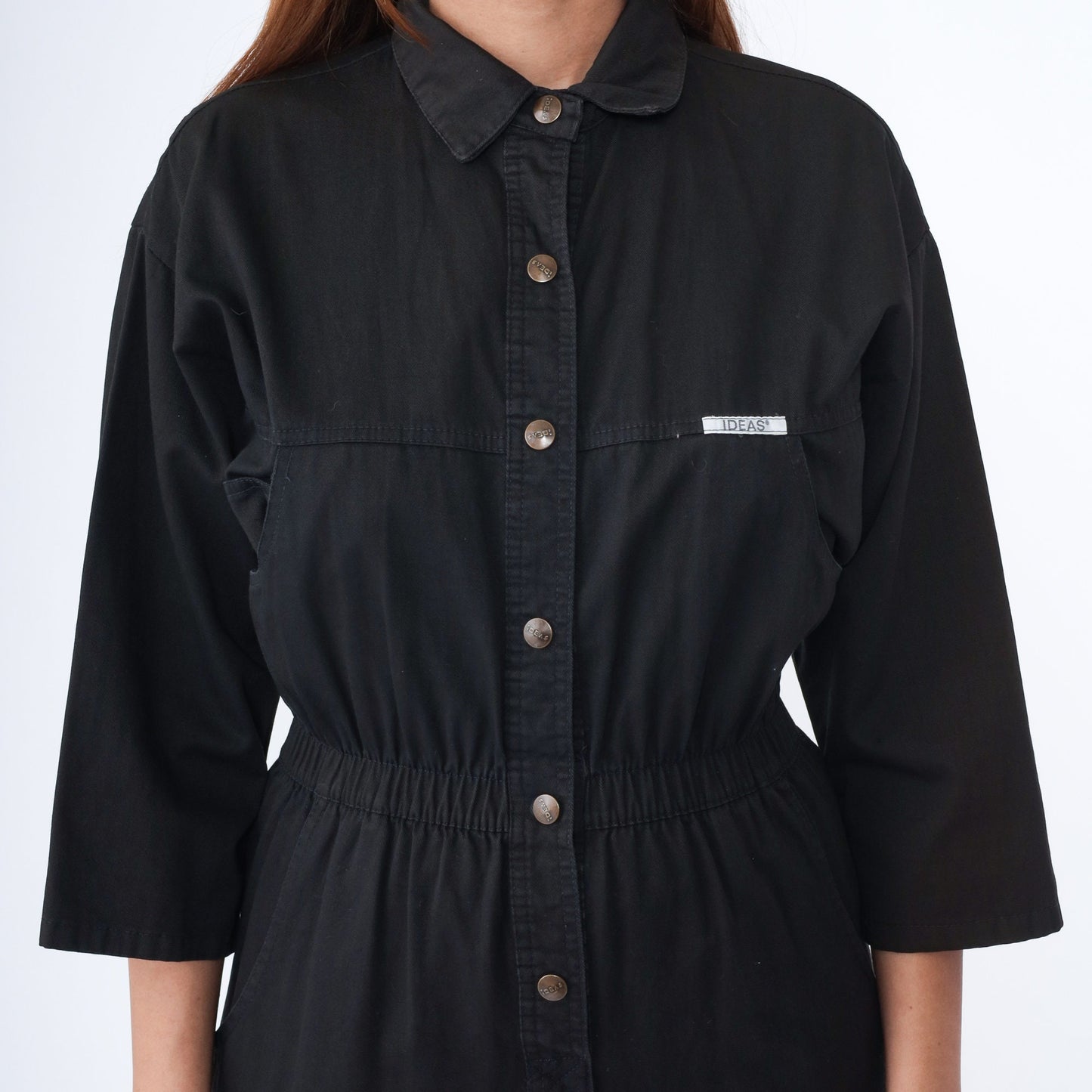 80s Ideas Black Cotton Jumpsuit Button-Up Tapered Leg Small