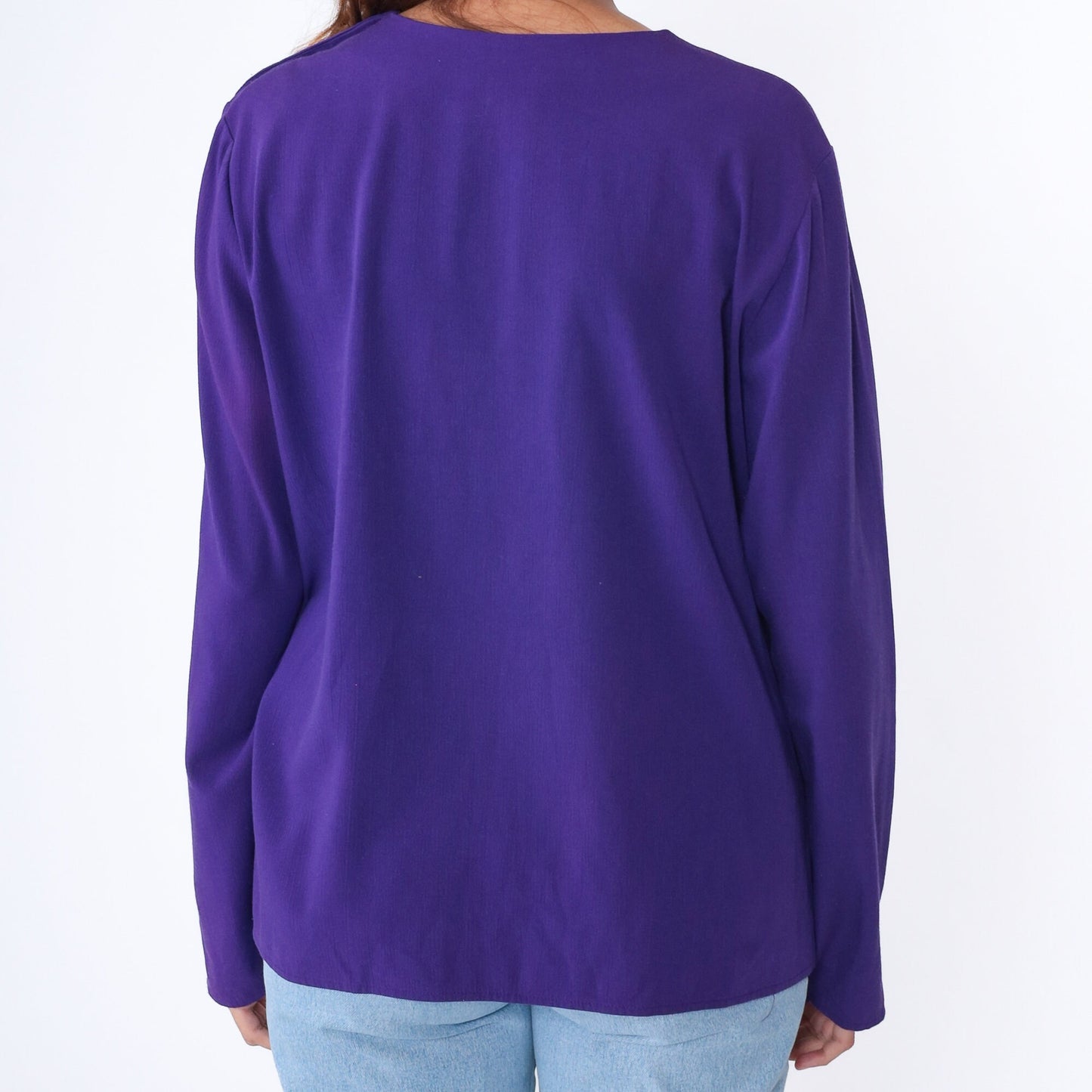 90s Purple Blouse Shoulder Button Long Sleeve Pullover Top Extra Large