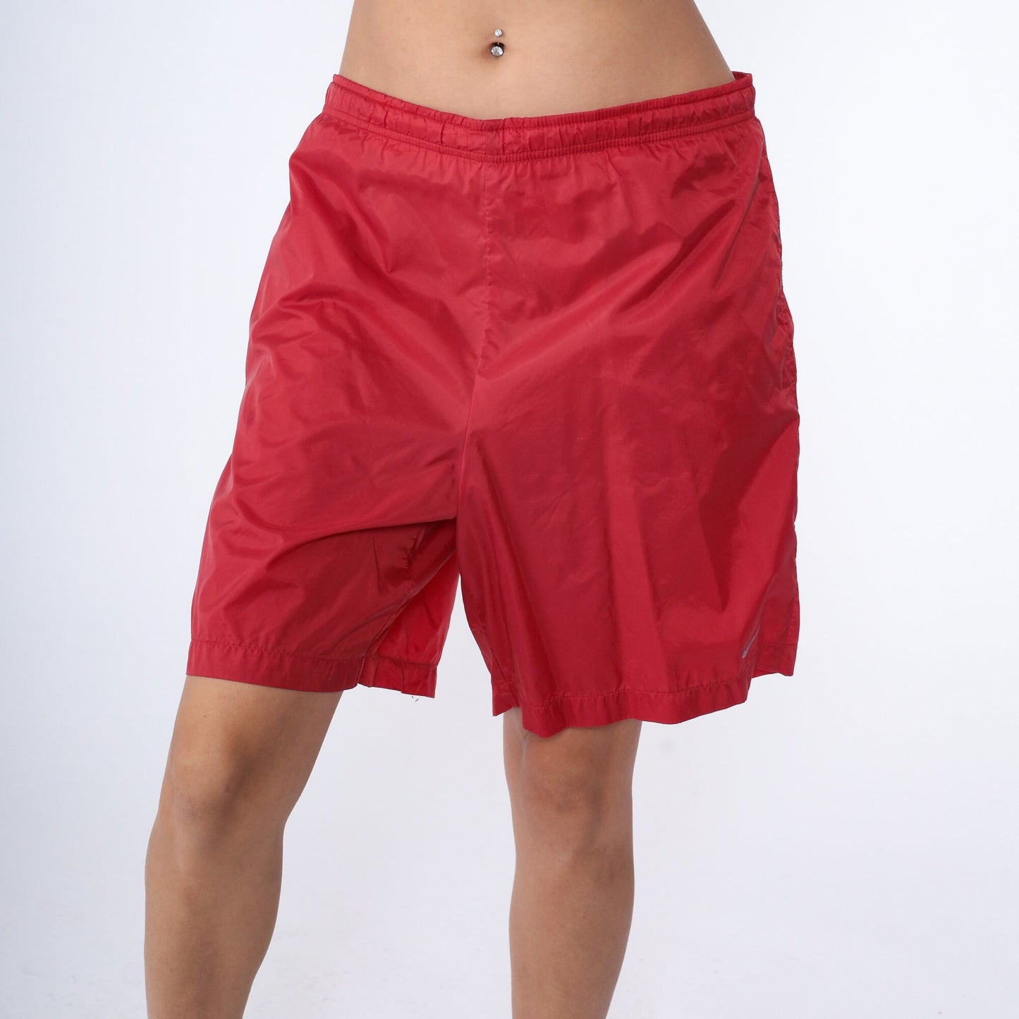 90s Nike Swim Shorts Red Nylon Spellout Navy Stripe Extra Large XL