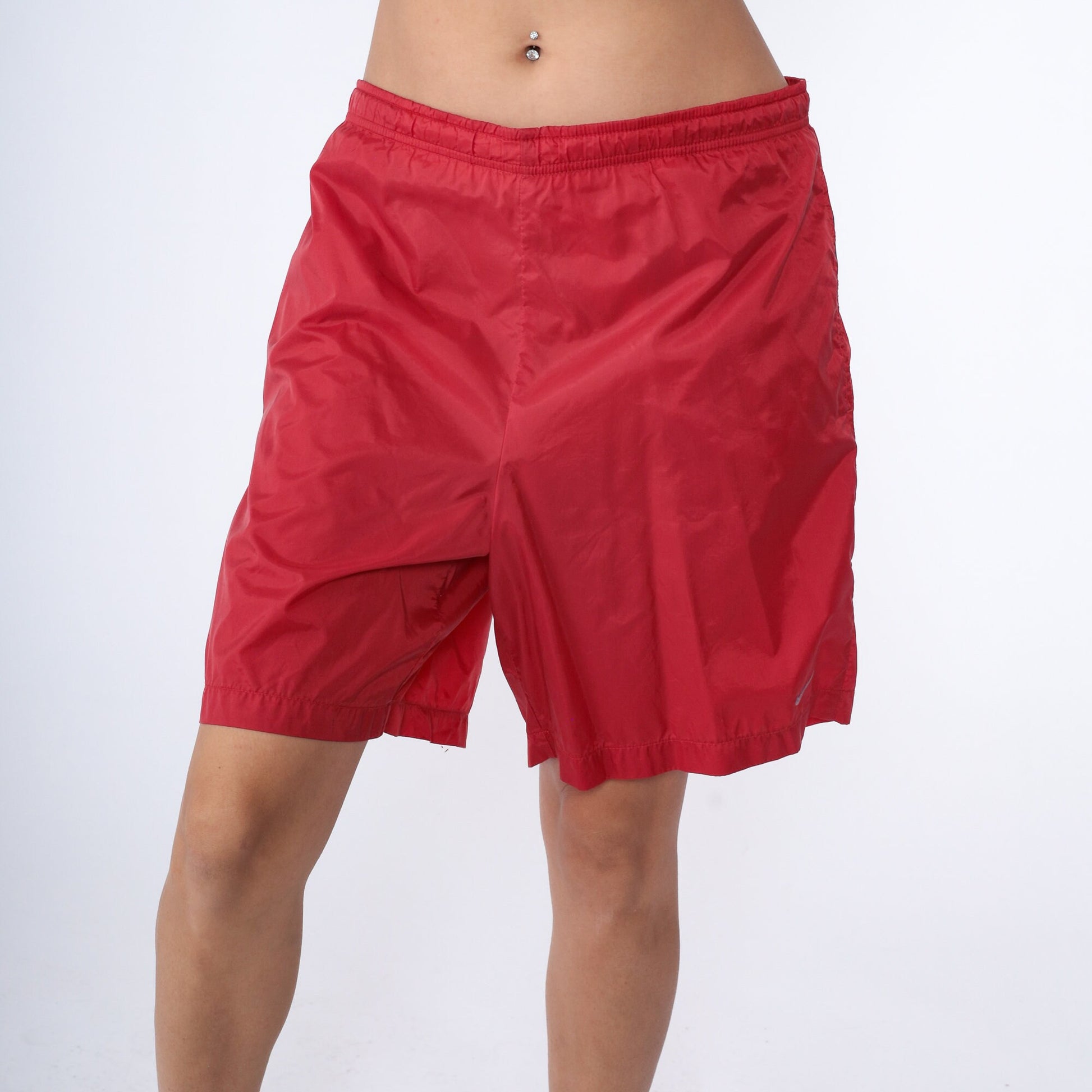 90s Nike Swim Shorts Red Nylon Spellout Navy Stripe Extra Large XL