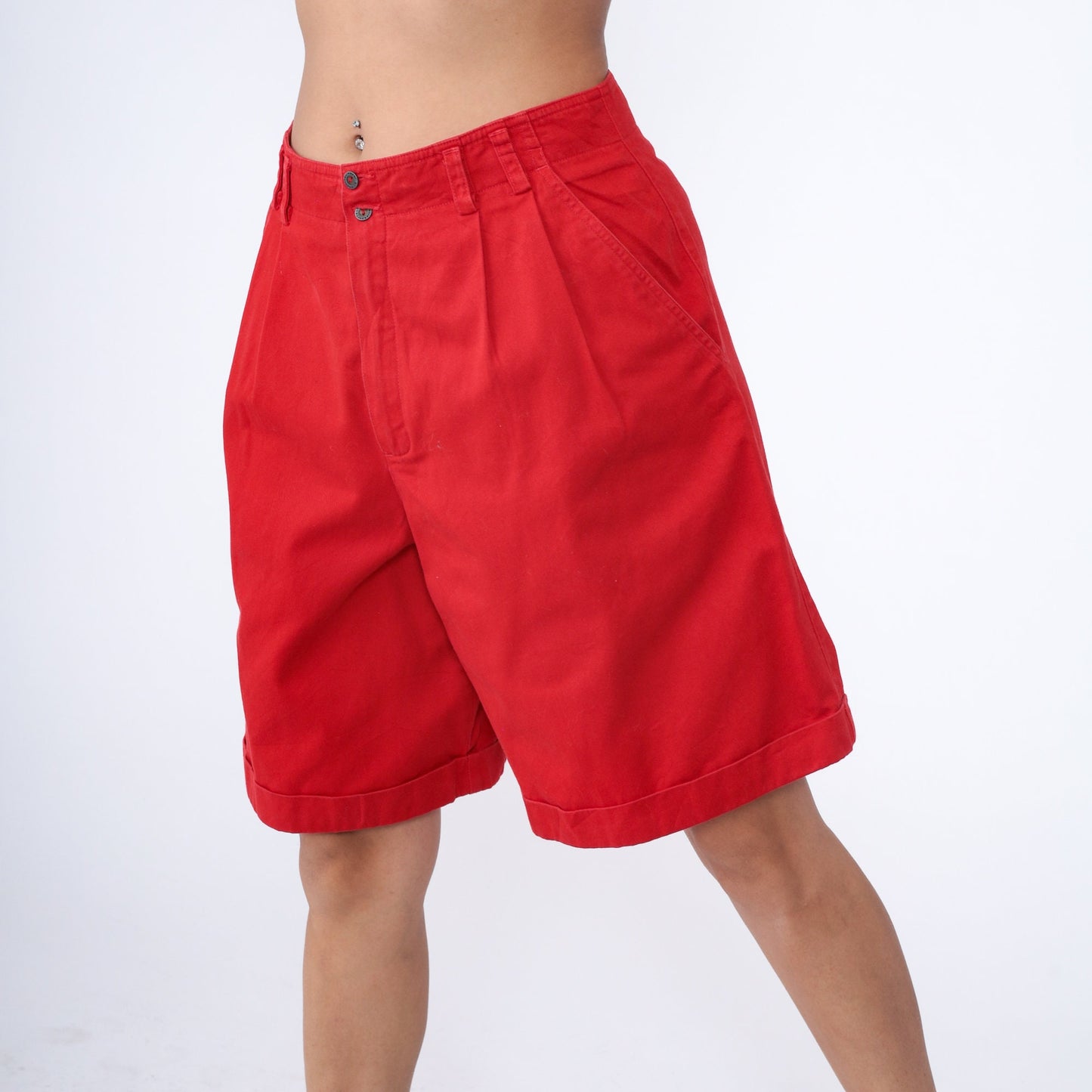 90s Liz Claiborne Red Pleated Shorts High Waist Cotton Cuffed Large 12