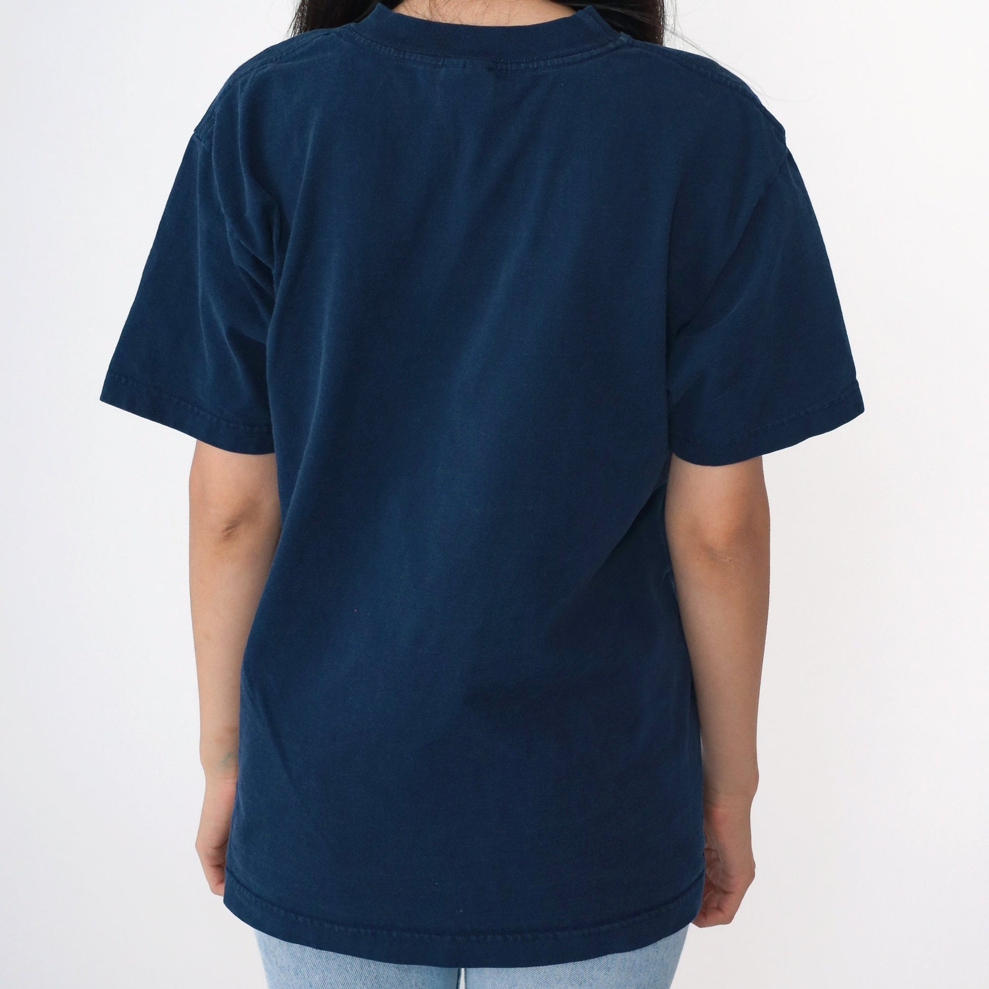 Y2K Jesus Christ Navy Graphic T-Shirt Wonderful Counselor Medium