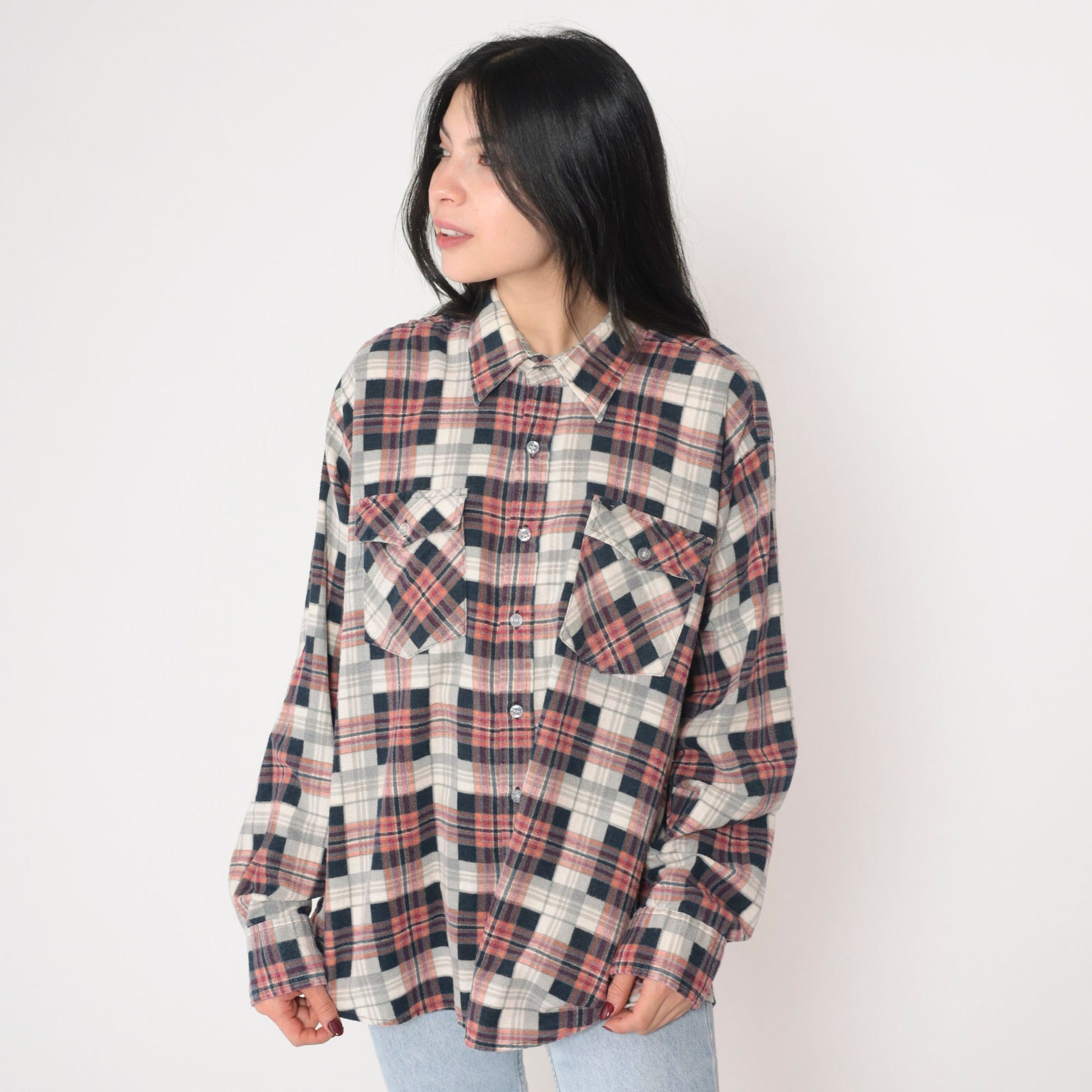 90s Plaid Flannel Button-Up Shirt Long Sleeve Lumberjack Extra Large XL