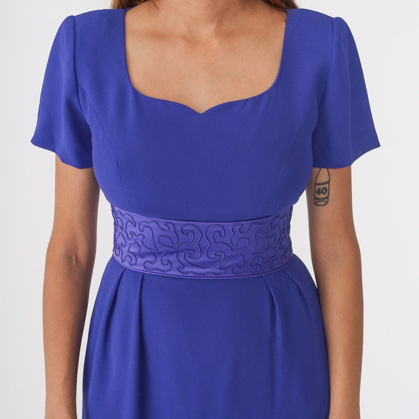 90s Donna Morgan Purple Soutache Midi Sheath Dress Pleated Pencil Small 4