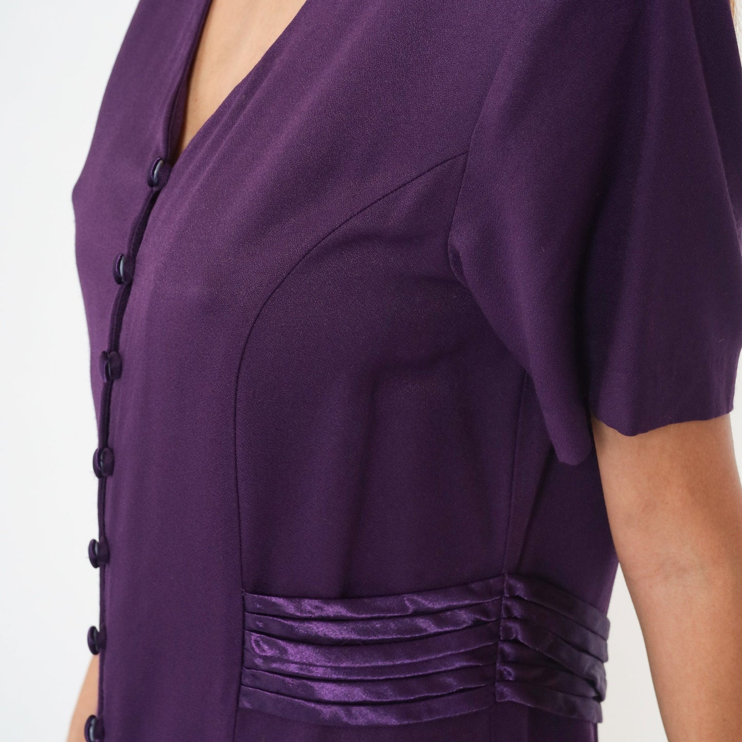 90s Dark Purple Maxi Shirtdress Button Front V Neck Princess Seam Large L
