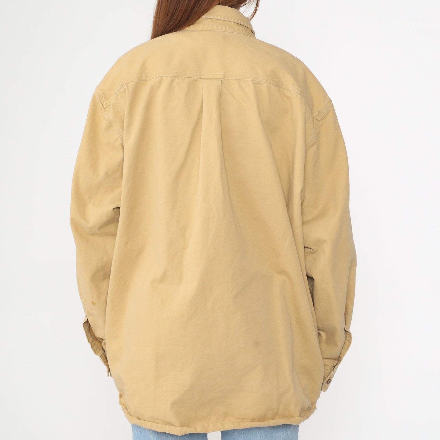 90s Carhartt Cotton Work Shirt Beige Button-Up Long Sleeve 2XL
