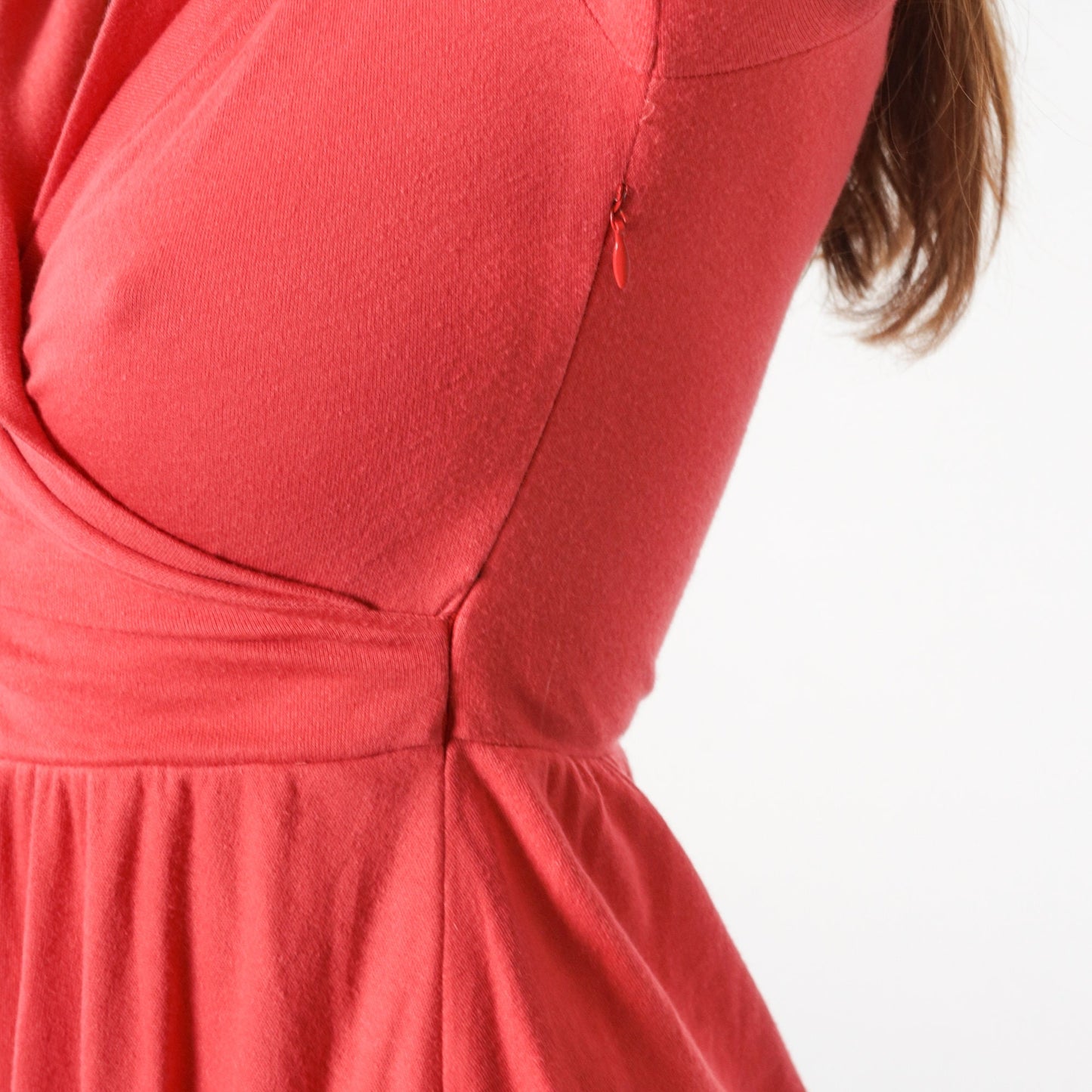90s Coral Wrap Midi Dress Deep V Neck Long Sleeve High Waist Small S