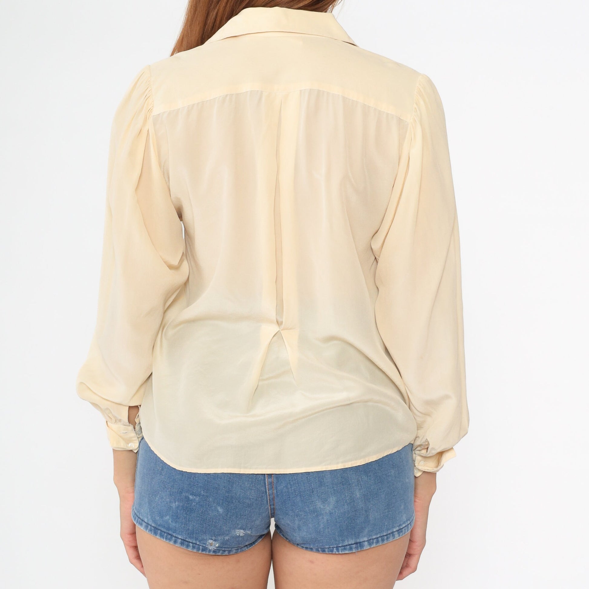 90s Liz Claiborne Cream Silk Button-Up Blouse Cargo Pockets Small