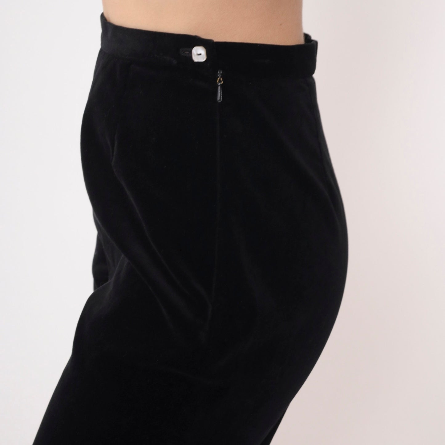 90s Black Velvet High-Waisted Trousers Straight Leg Small