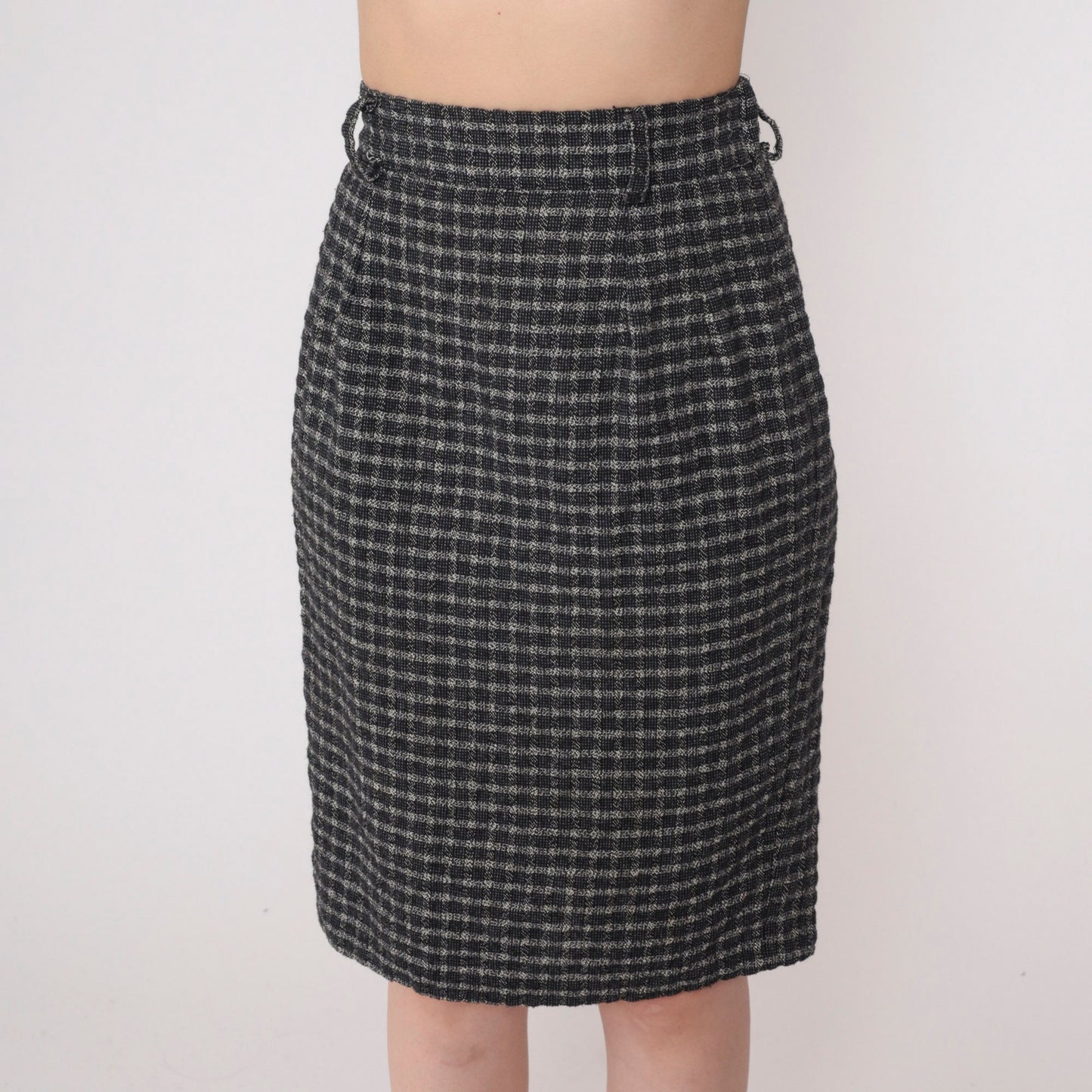 90s Black Grey Checkered Pencil Skirt High Waisted Mini Extra Small