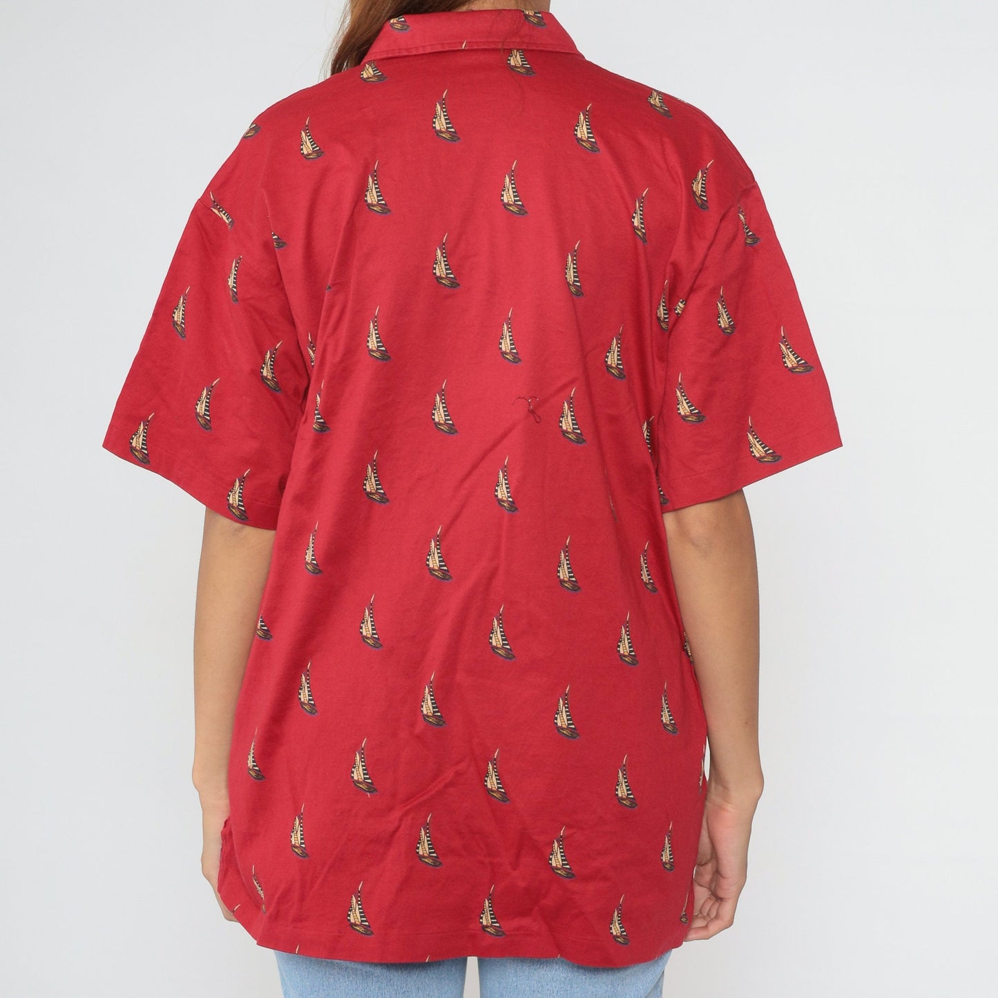 Ralph Lauren Polo 90s Red Sailboat Cotton Button-Up Shirt Large
