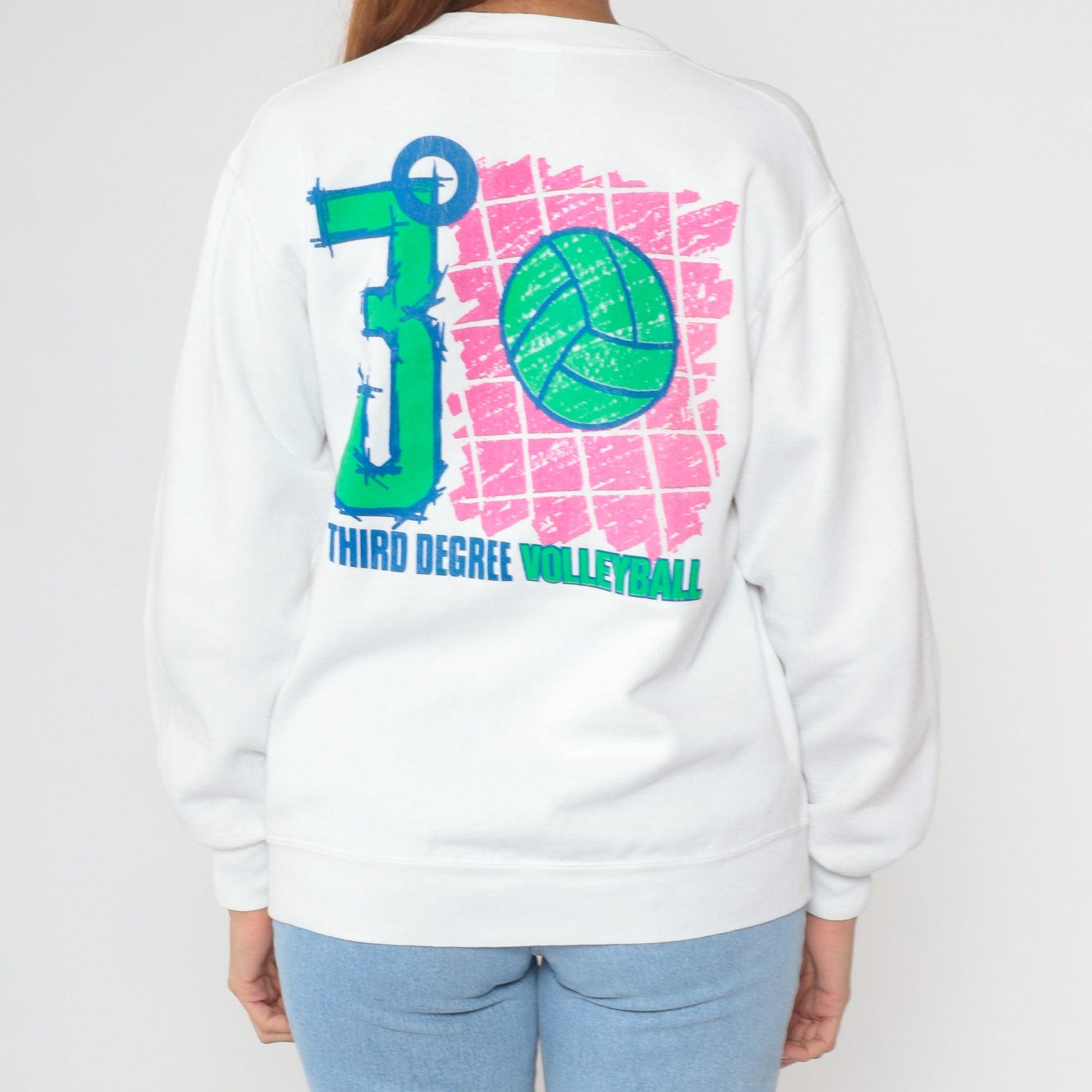 90s Third Degree Volleyball Sweatshirt Neon Graphic Jerzees Pullover White Medium
